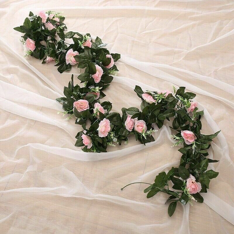240cm Artificial 9 Rose Garland Silk Flower Vine Ivy Wedding Garden String Decor