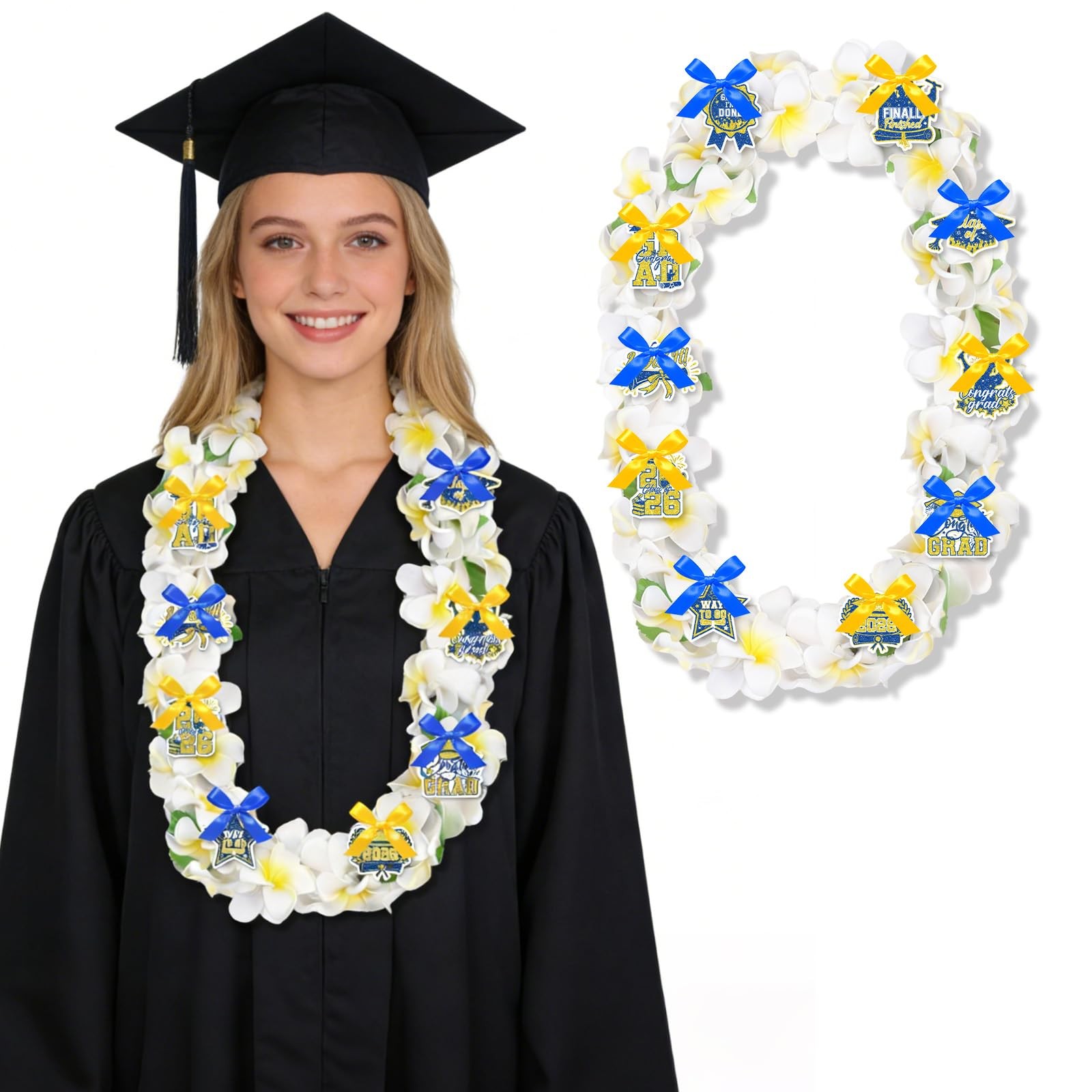 Hawaiian Leis for Graduation 2026, Artificial Plumeria Flower Wreath with Blu…