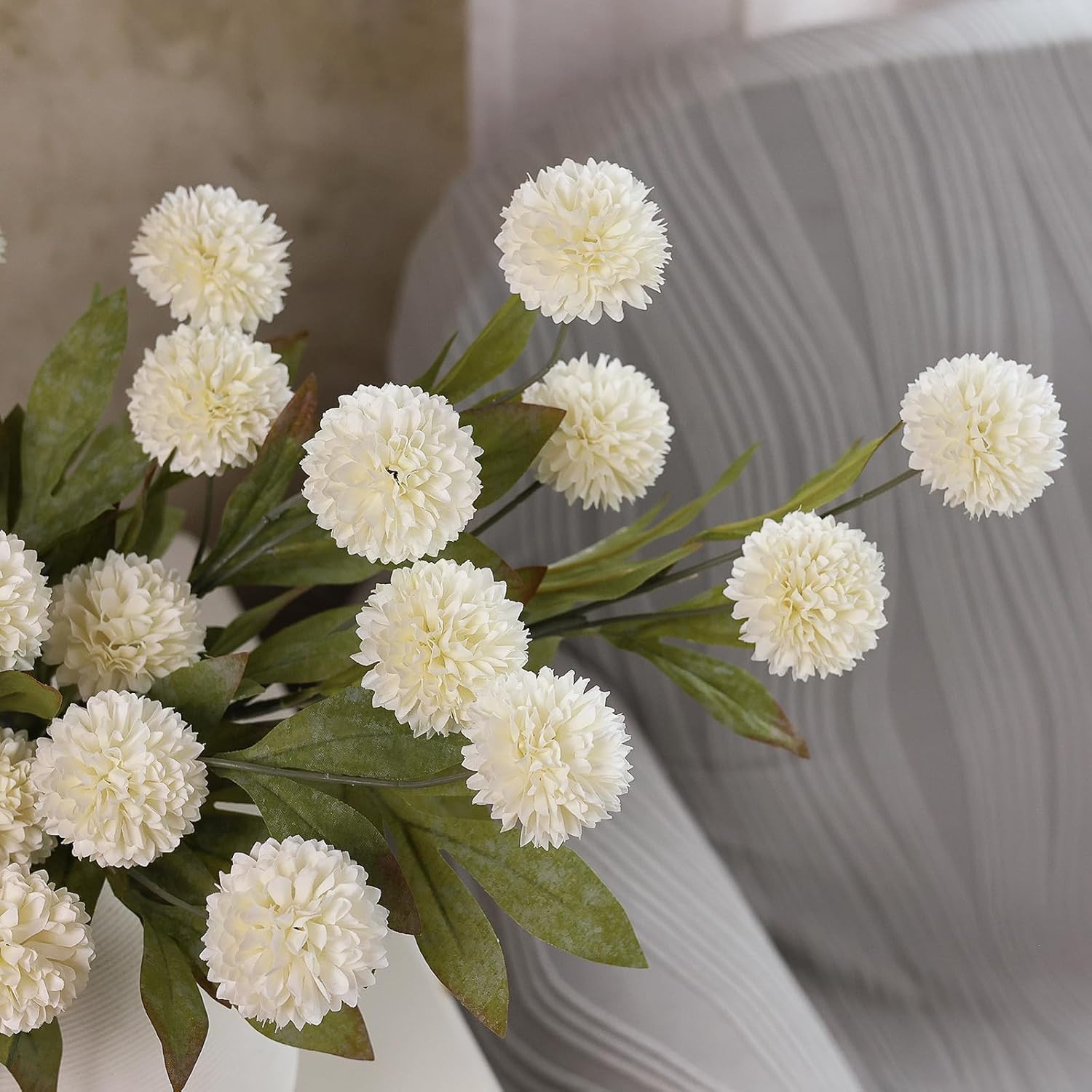 6 Pcs Faux Silk Pompon Mum Artificial Flowers for Vase -27″, Bulk Fake Chrysanth