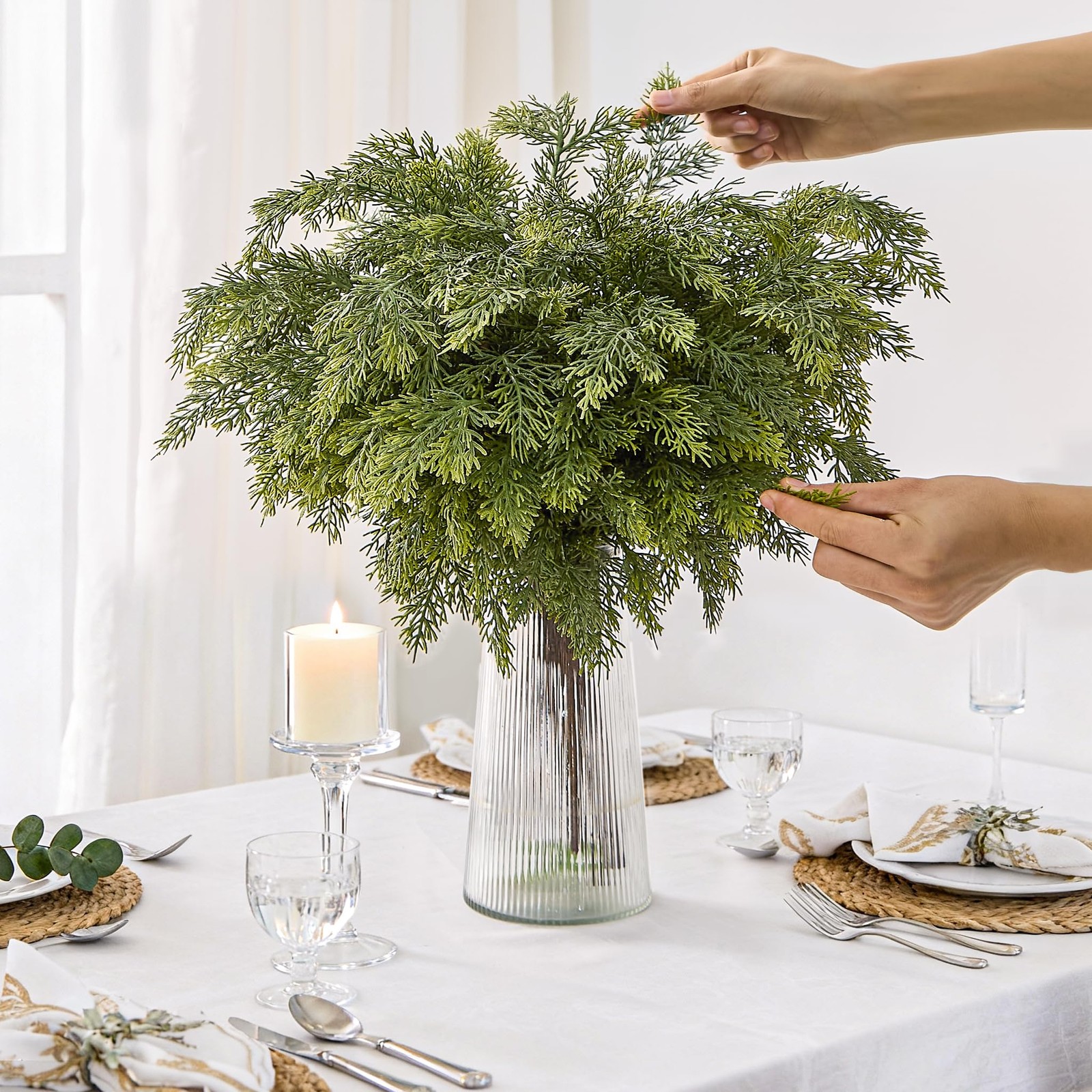 Real Touch Cedar Stems – Realistic Artificial Faux Greenery Pine Branches for…