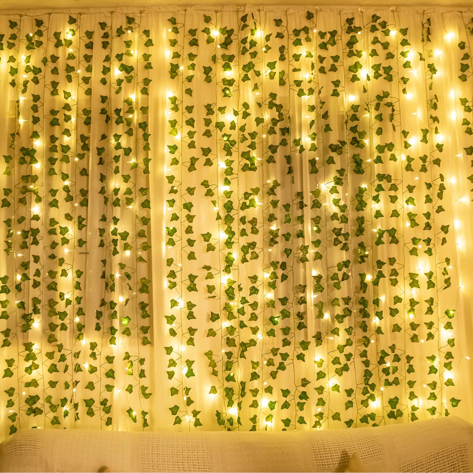 84Ft 12 Pack Artificial Ivy Leaf Plants Vine with 80 String Light,Green Vines…
