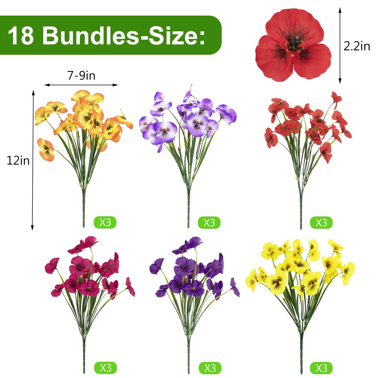 18 Bundles Artificial Flowers Outdoor Fake Flowers Pansies Faux Artificial Pl…