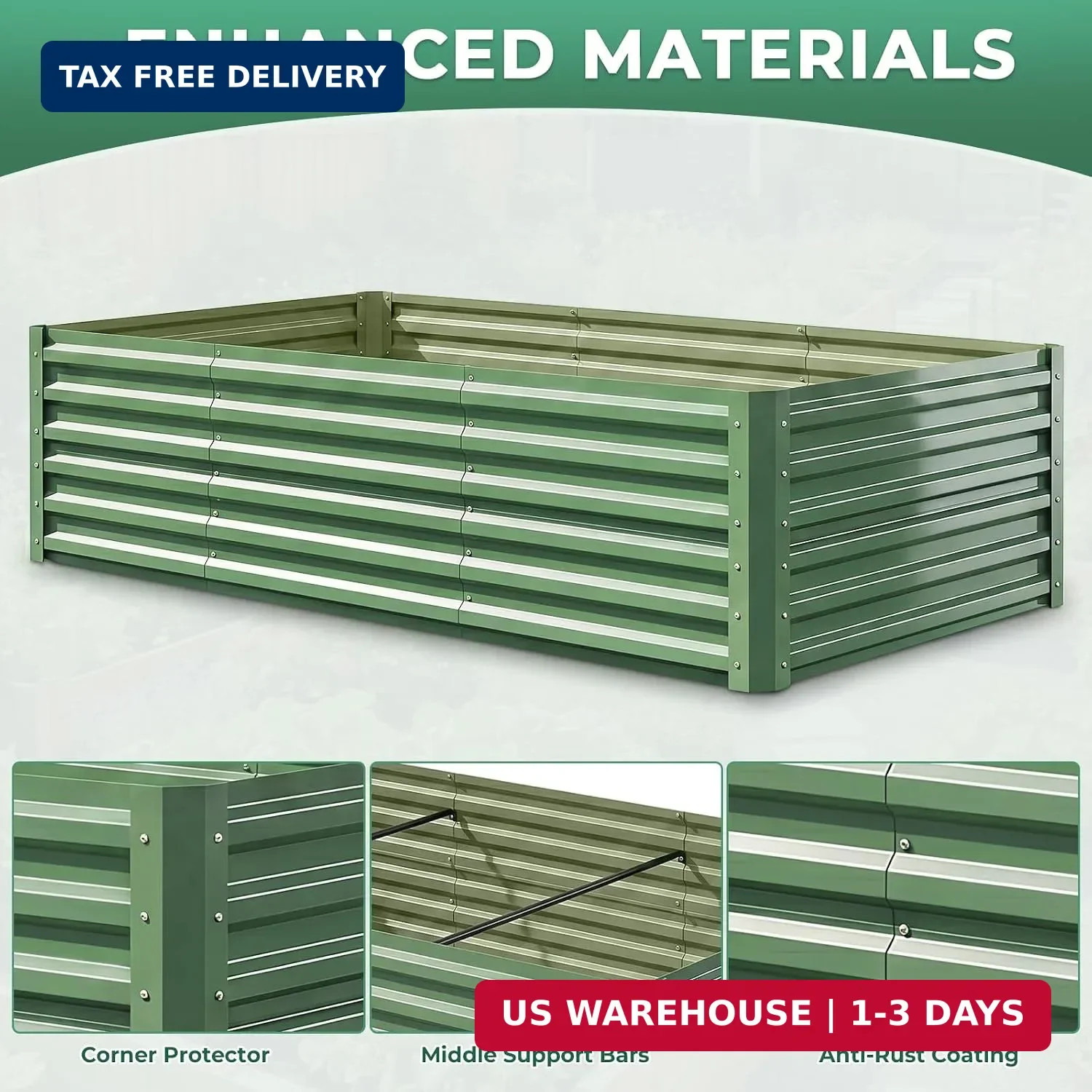 6x3x1.5ft Galvanized Raised Garden Bed, Metal Planter Box for Outdoor Planting P