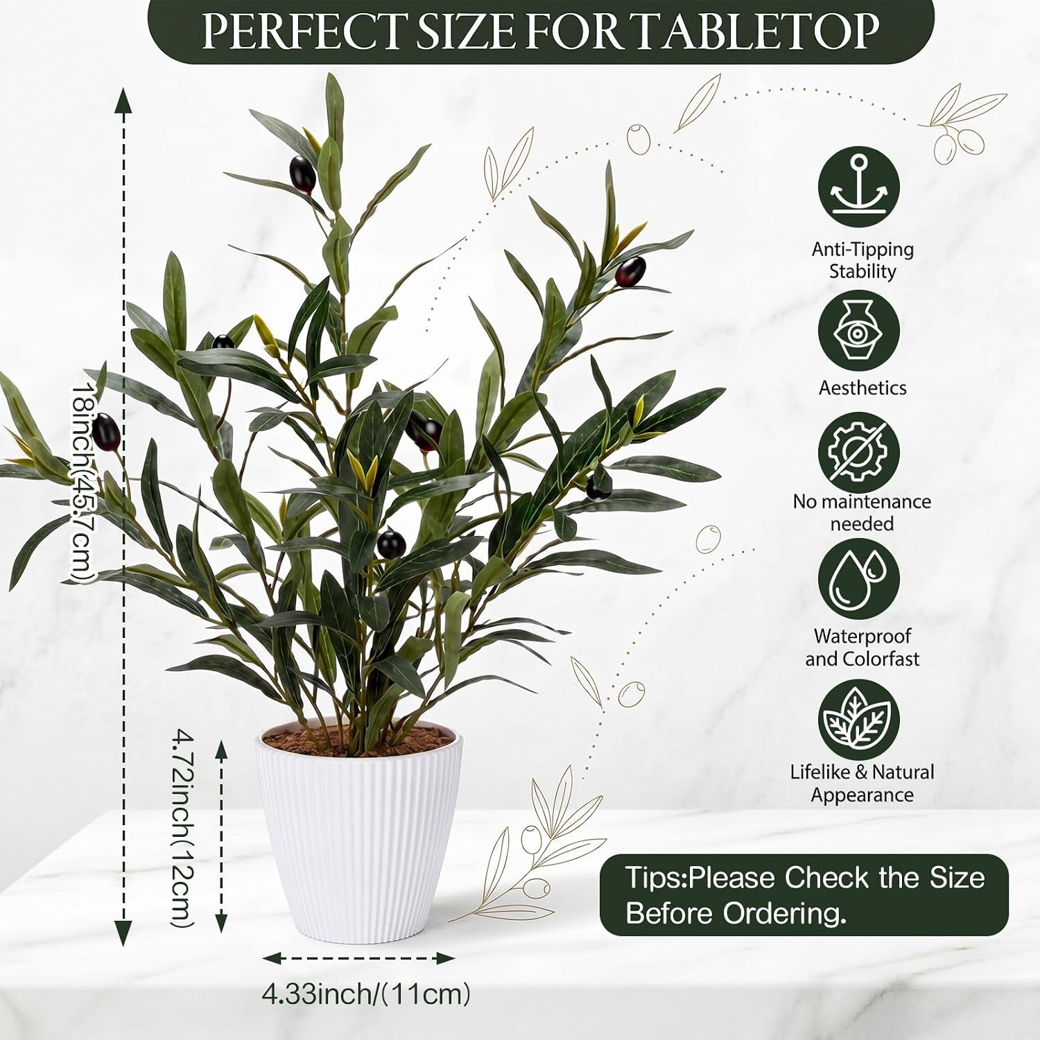 Small Olive Trees Artificial Indoor 18 Inch Fake Olive Tree White Pot