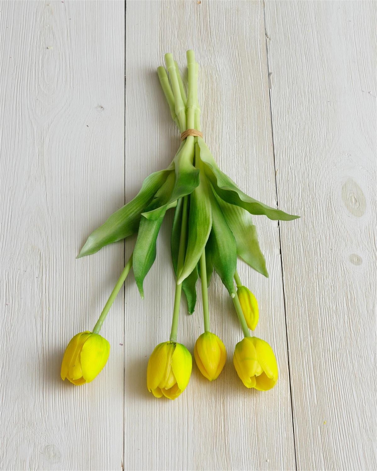 New Primitive Spring Artificial REAL FEEL YELLOW TULIPS Flower Bouquet Stems 16″