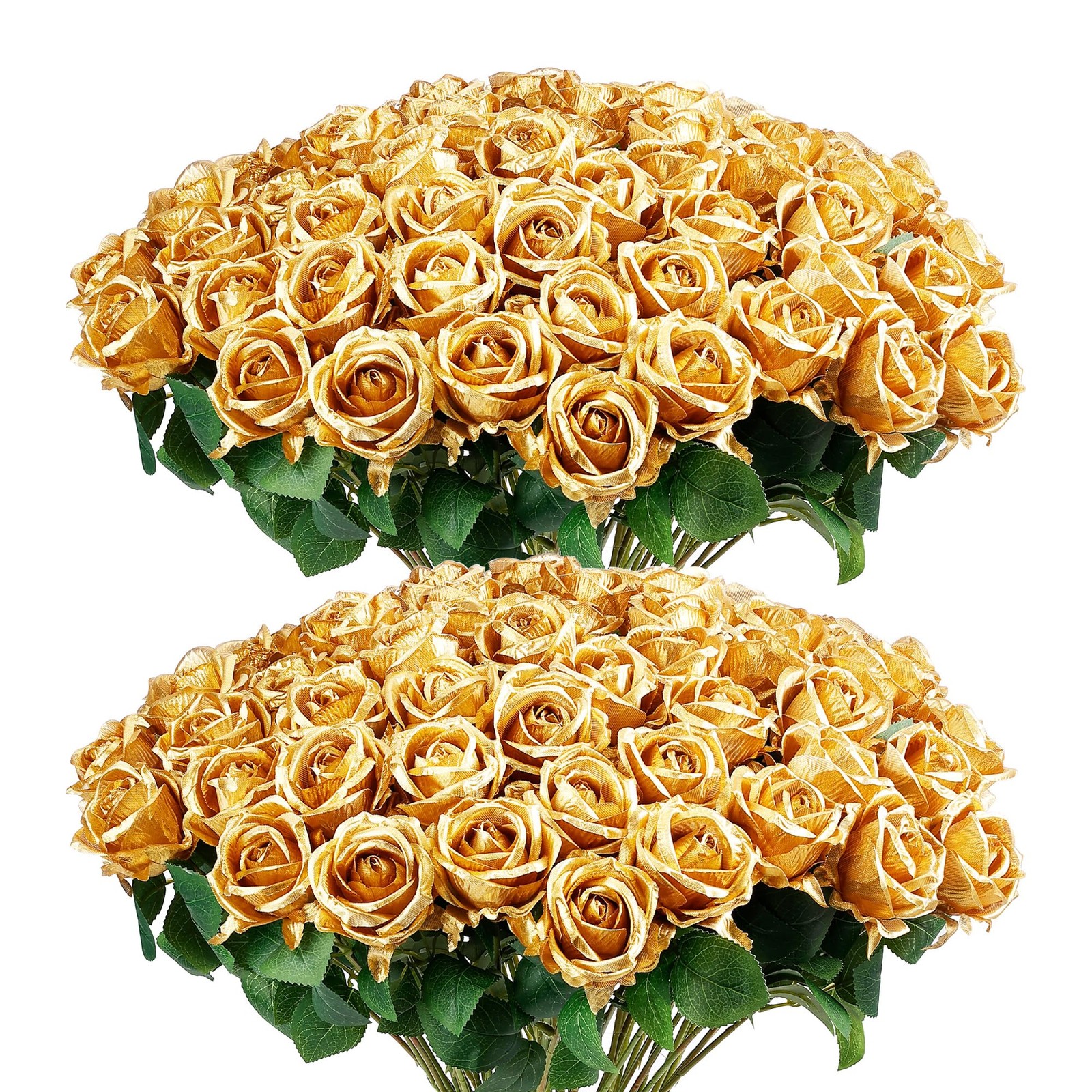 60 PCS Gold Rose Artificial Flowers Faux Silk Realistic Bouquet Wedding Decor