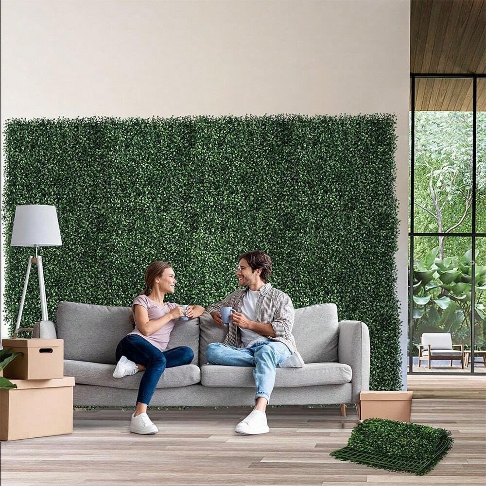 12pc 20x20in Artificial Boxwood Hedge Panels UV Stable Greenery Wall Decor