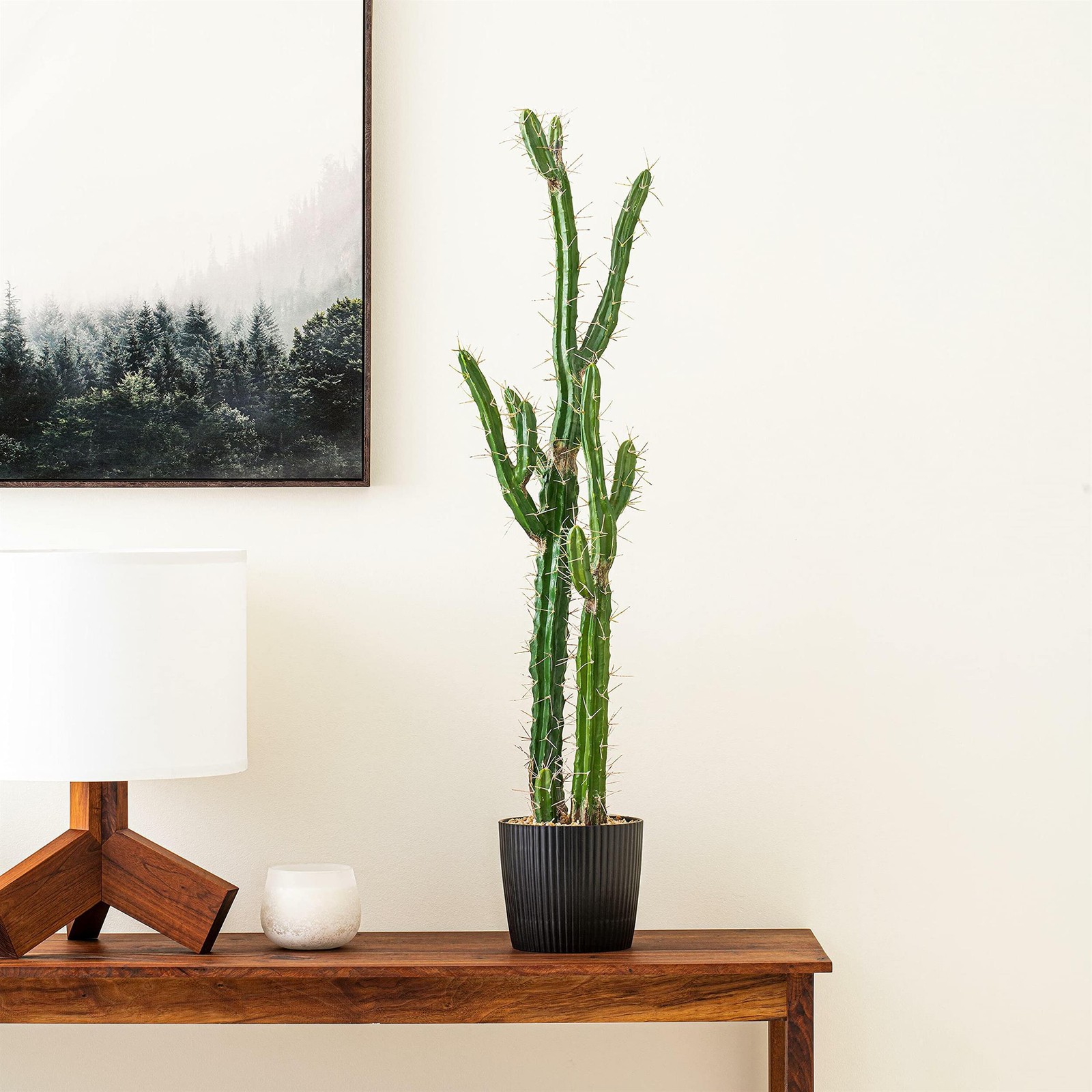 Vickerman 46″ Plastic Artificial Cactus with Black Planters Pot in Green