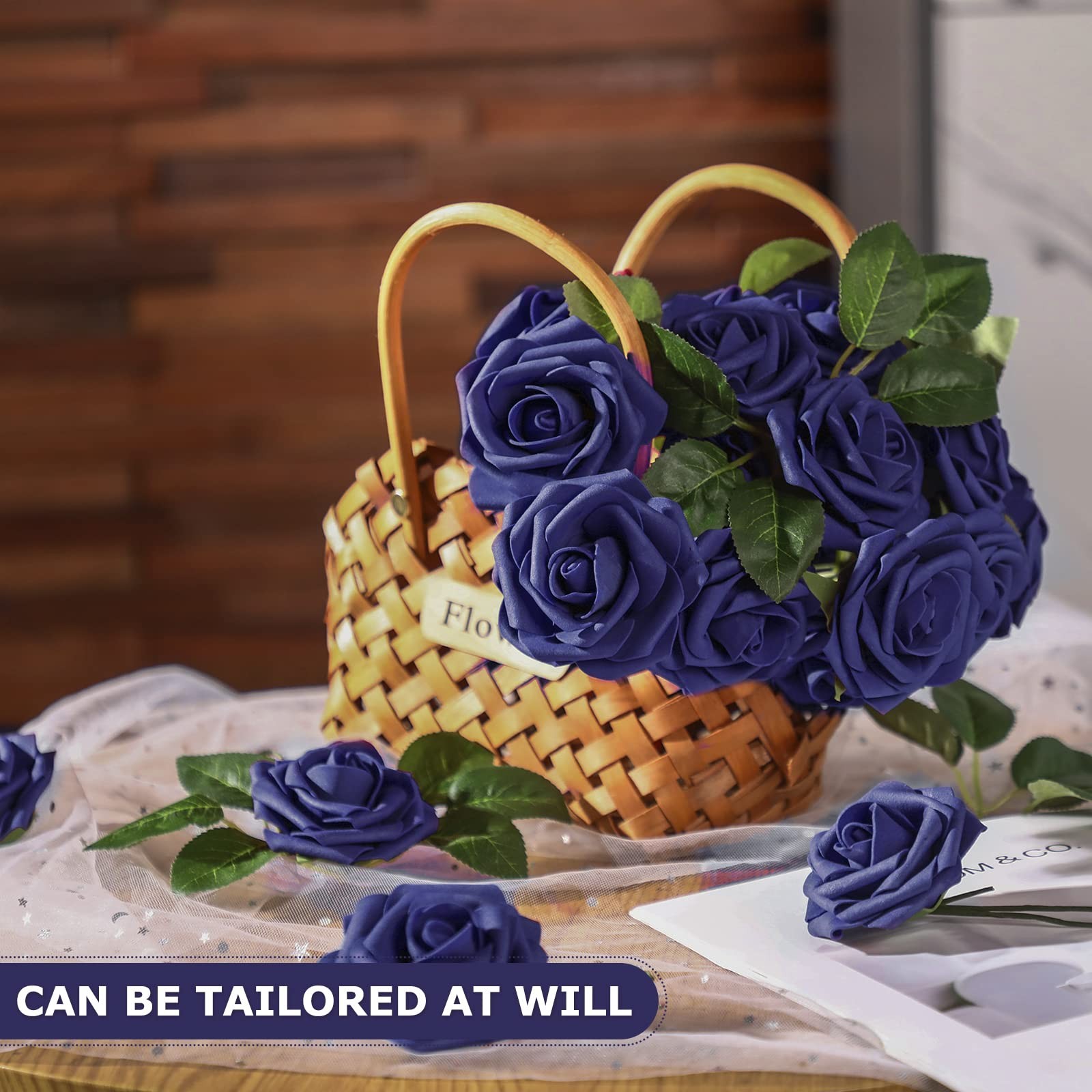 100 PCS Artificial Foam Rose Flower Faux Bouquet Wedding Fake Rose Navy Blue
