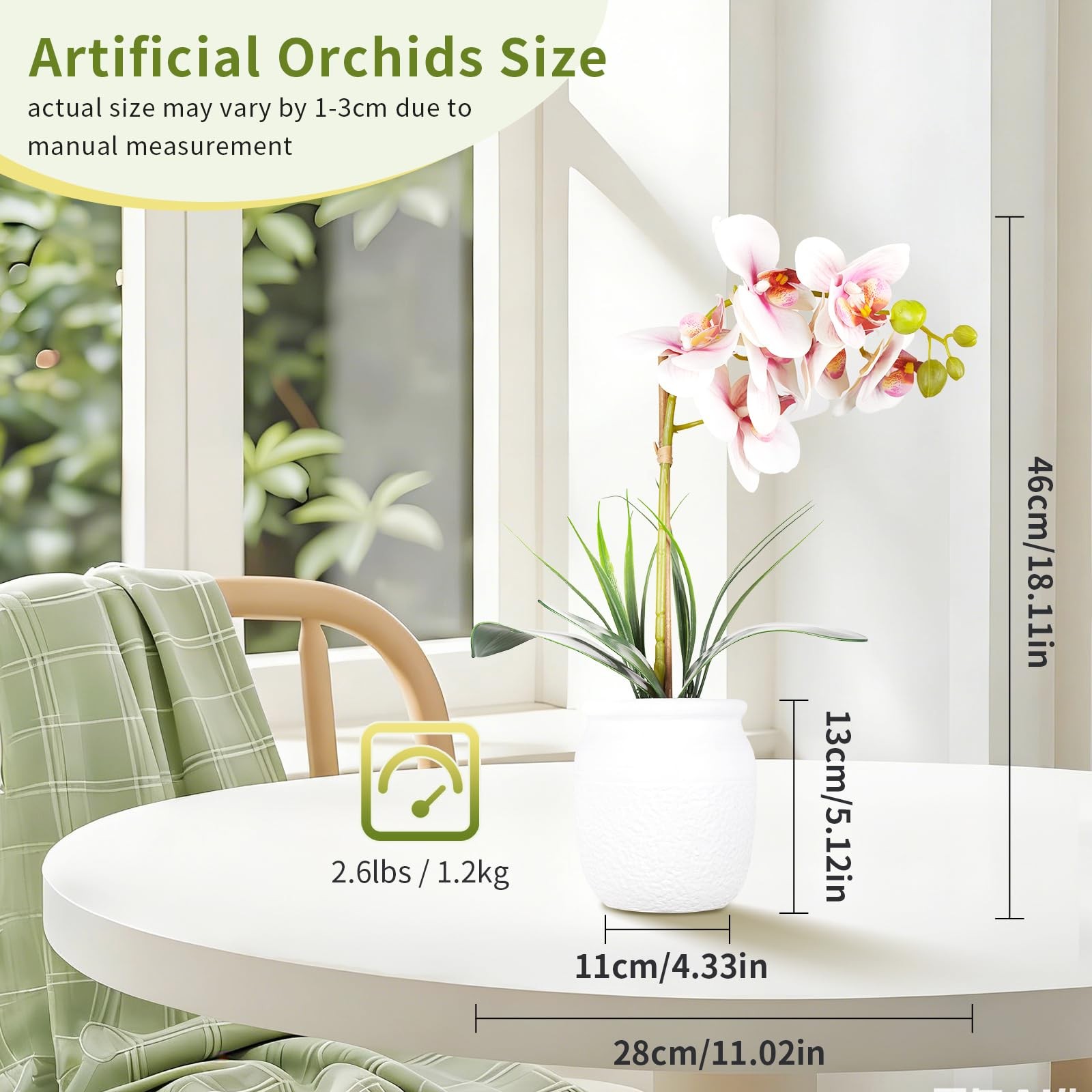 DAMSICO Artificial Orchid Flower Plant, 18.11” Real Touch Faux Orchid Pot Pi…