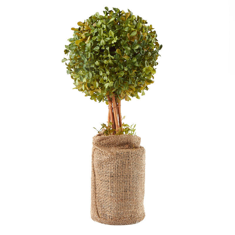 Set of 2 Artificial 15-1/2″ Tall Boxwood Topiaries with Burlap Bases