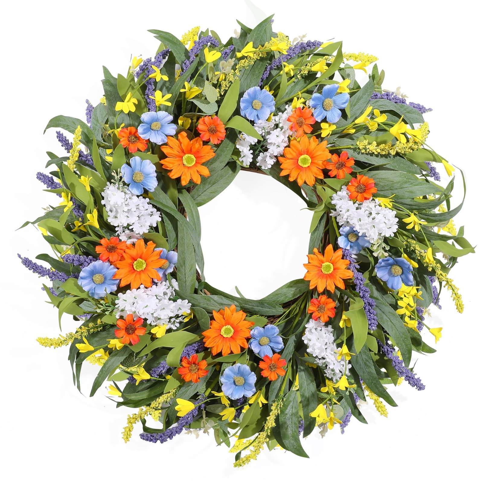 24″ Summer Floral Wreath with Artificial Daisies & Lavender – All Season Door De