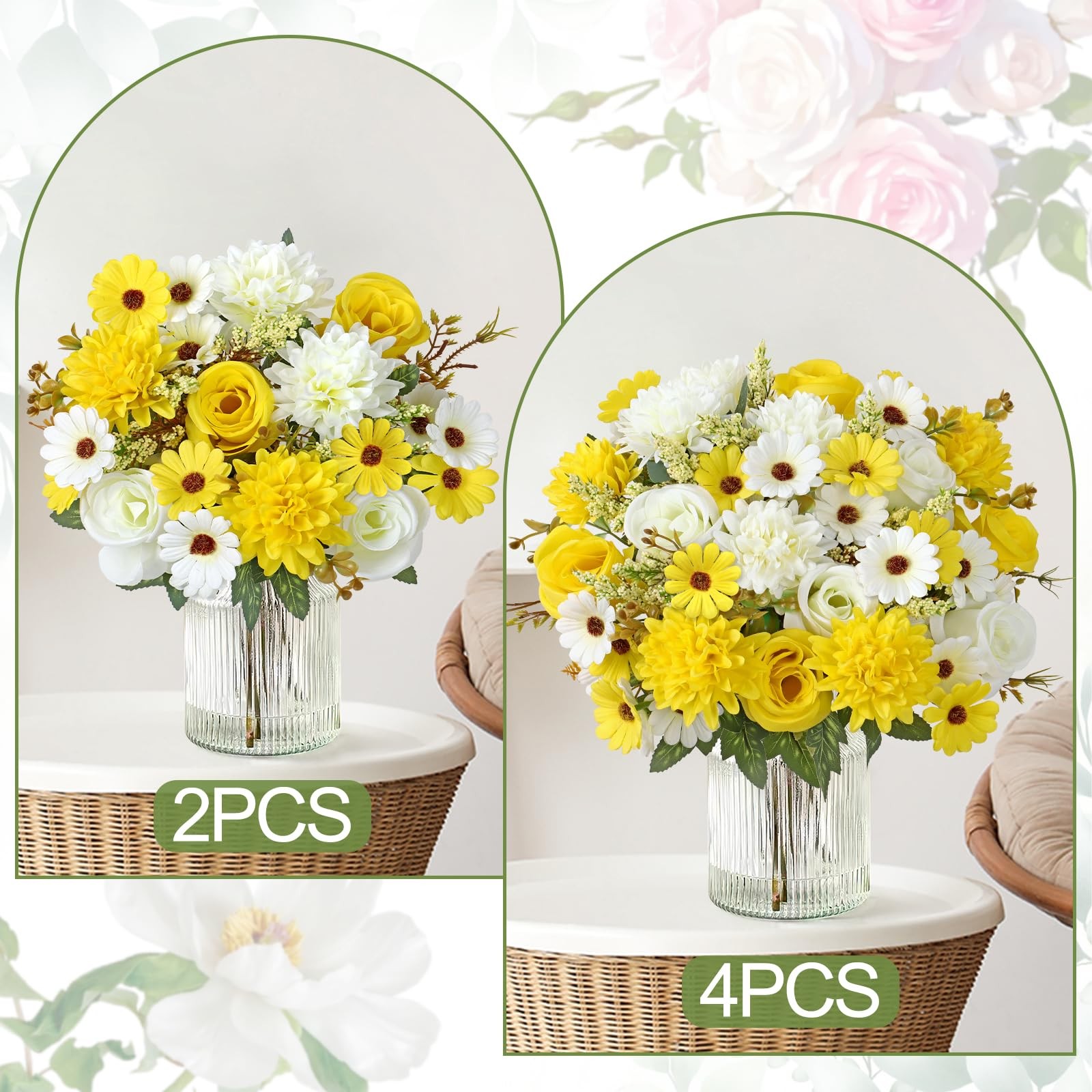 Artificial Flowers Like Real Artificial Bouquet 4 Packs Silk Artificial Roses…