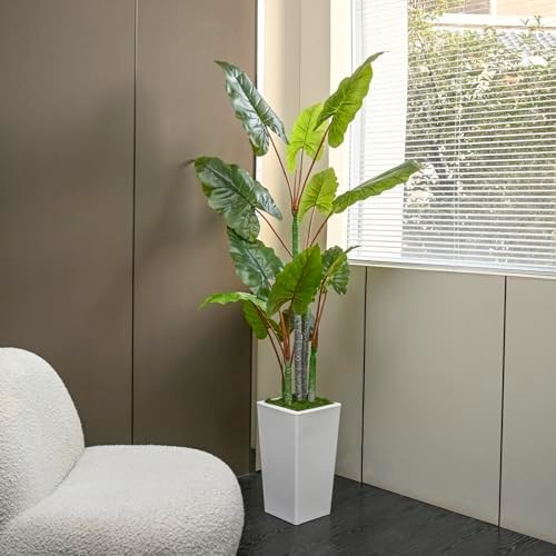5.5FT Artificial Plant – Faux Silk Tree with White Planter – Indoor Floor Decor