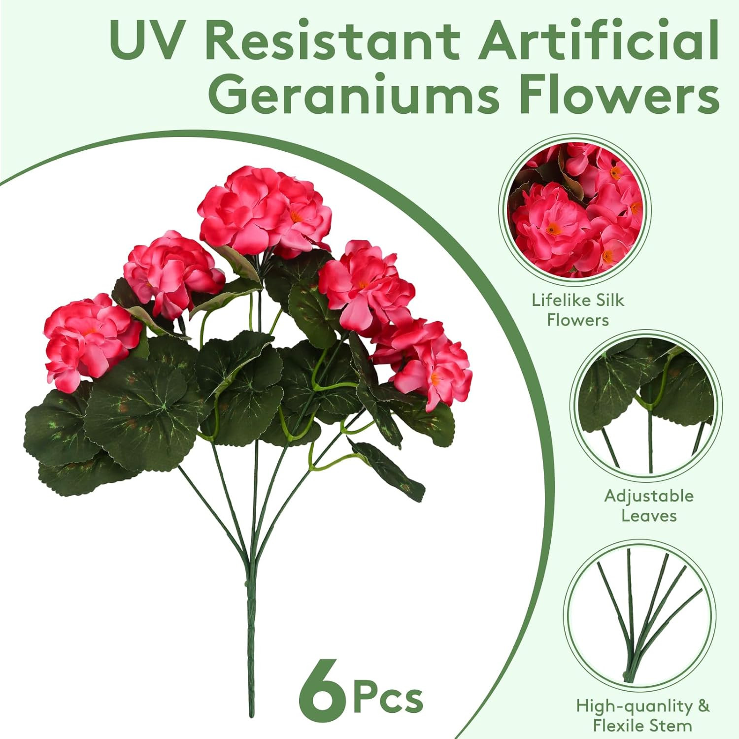 FULLMUSIC Artificial Flowers for Outdoor, UV Resistant Realistic Geranium Fake F