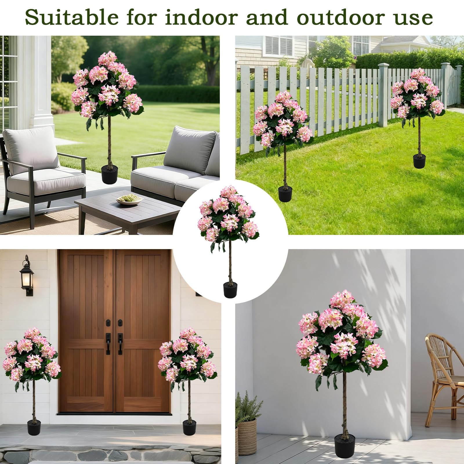 3.7FT Hydrangea Artificial Trees Potted,Faux Hydrangea Plants Silk Flower Tre…