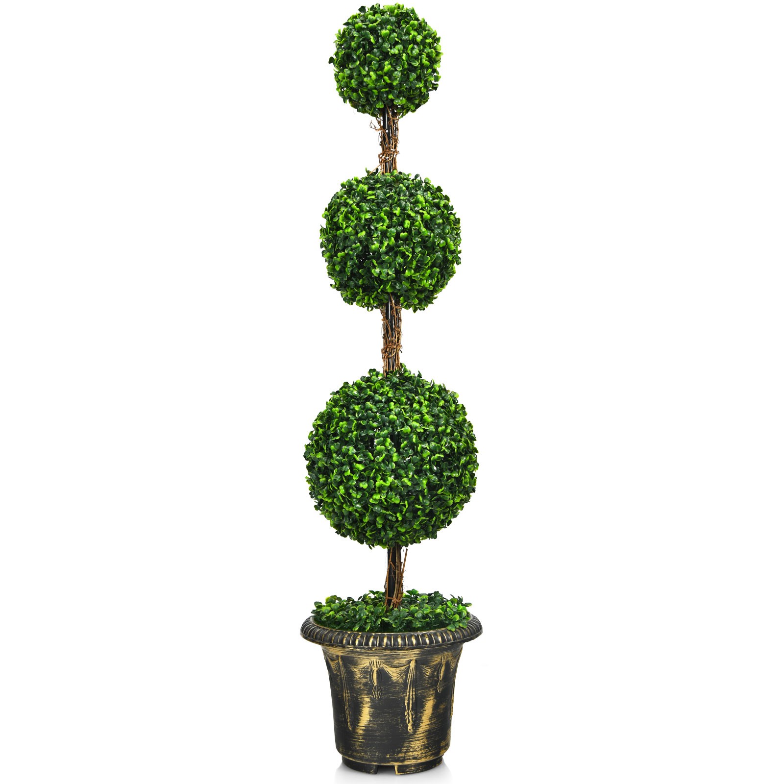 Costway 4′ Artificial Topiary Triple Ball Tree Plant Indoor Outdoor UV Resistant