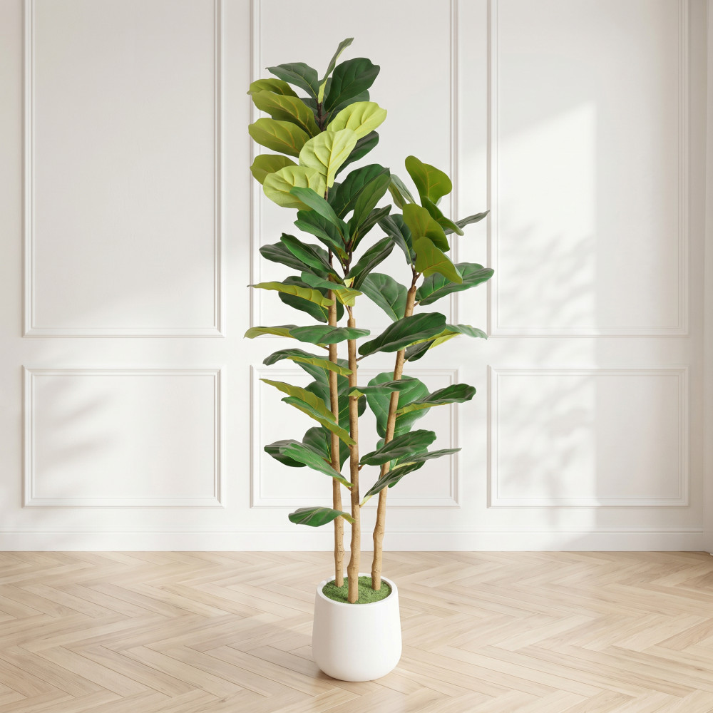Artificial Fiddle Leaf Fig Tree 5.2ft Faux Plant With White Pot Indoor