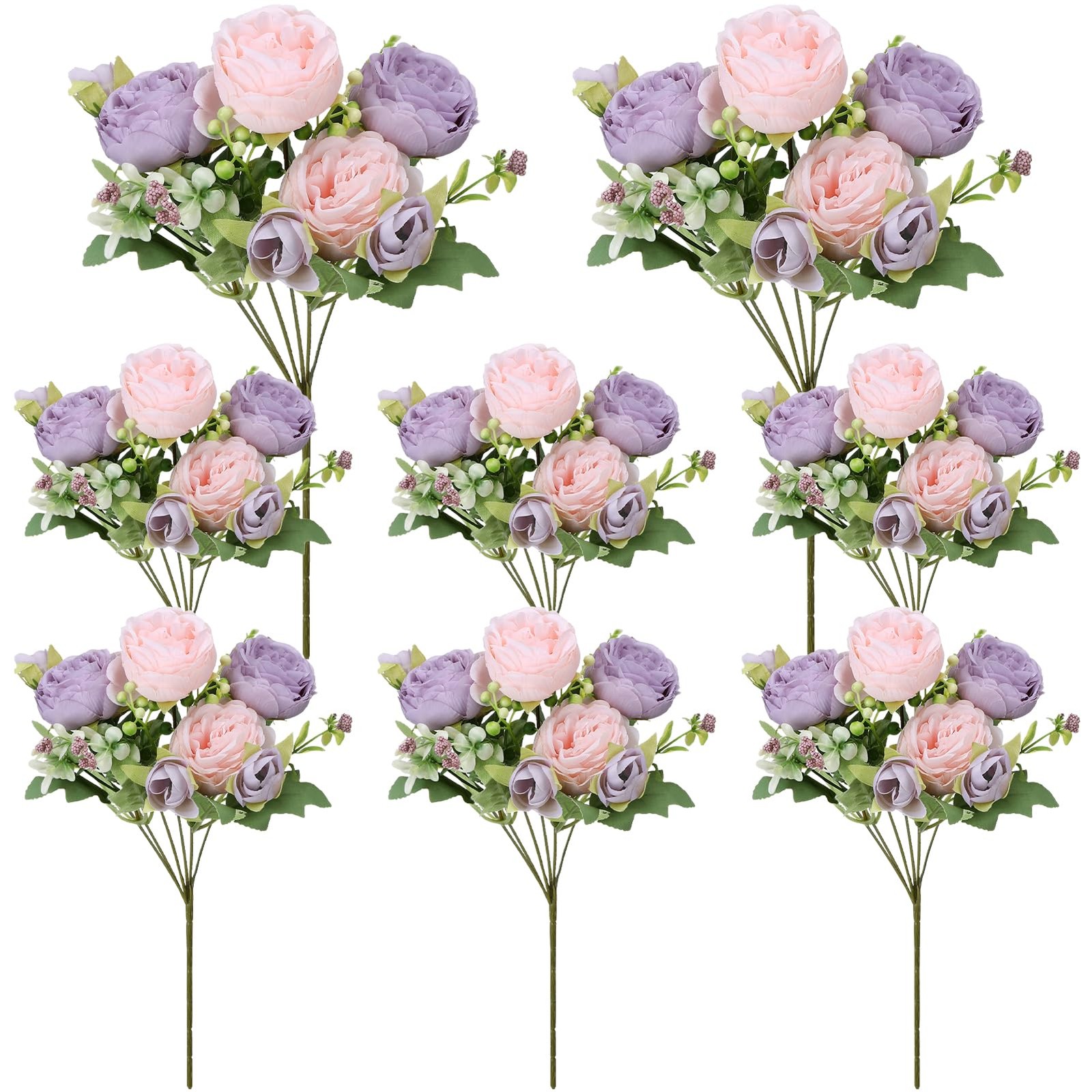 8 Pack Pink, Purple Peonies Artificial Flowers, Fake Silk Hydrangea Bouquet f…