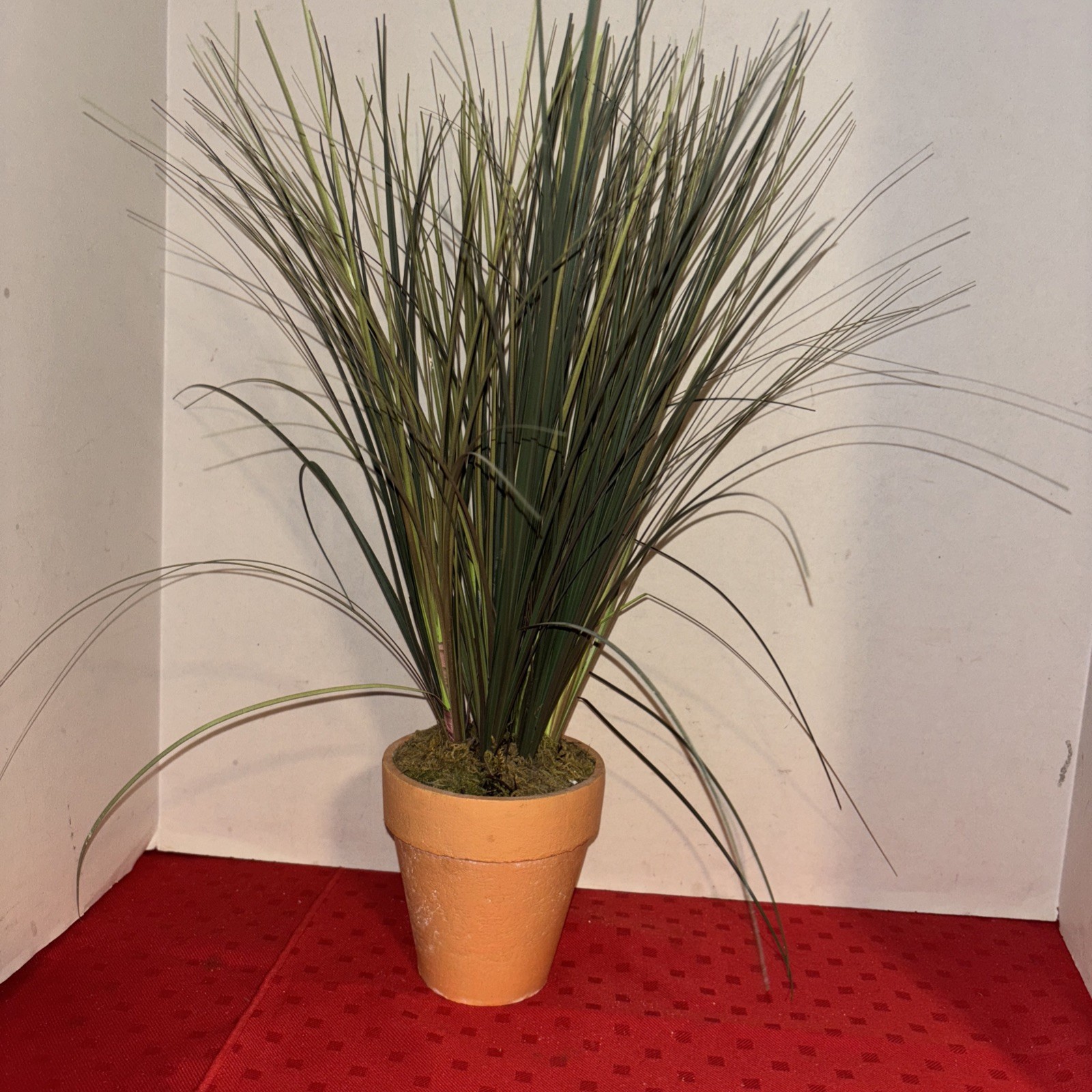Faux Onion Grass In 4” Clay Pot-16.5” Tall- Estate Find