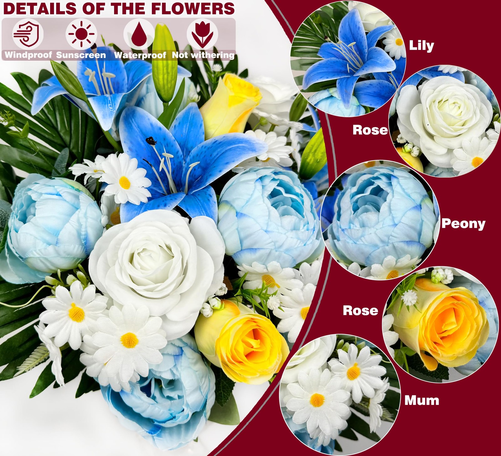 Artificial Cemetery Flowers for Grave Decorations Gravesite Flowers of Blue P…