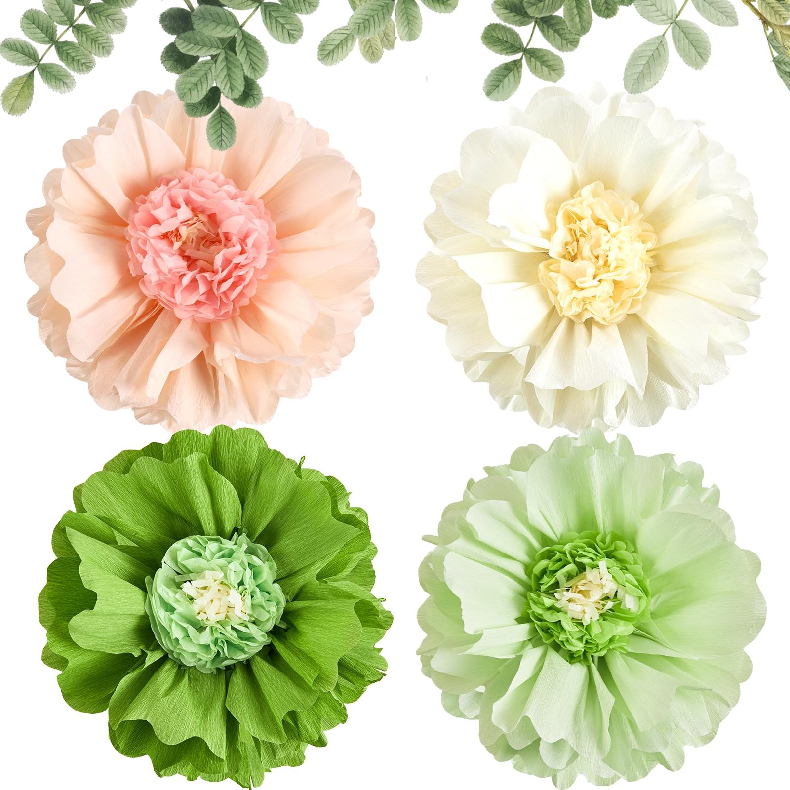 4 PCS 20″ Sage Green Giant Paper Flowers Large Crepe Paper Tissue Flowers Art…