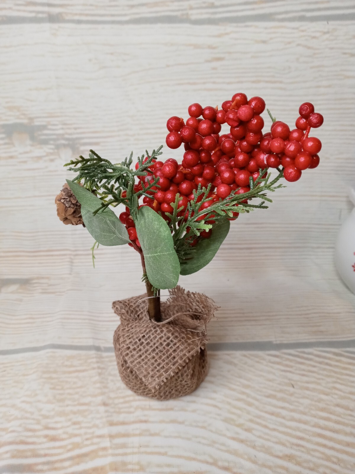 New Artificial Berry Tree Fake Mini Burlap Wrapped Christmas Winter Decor Filler