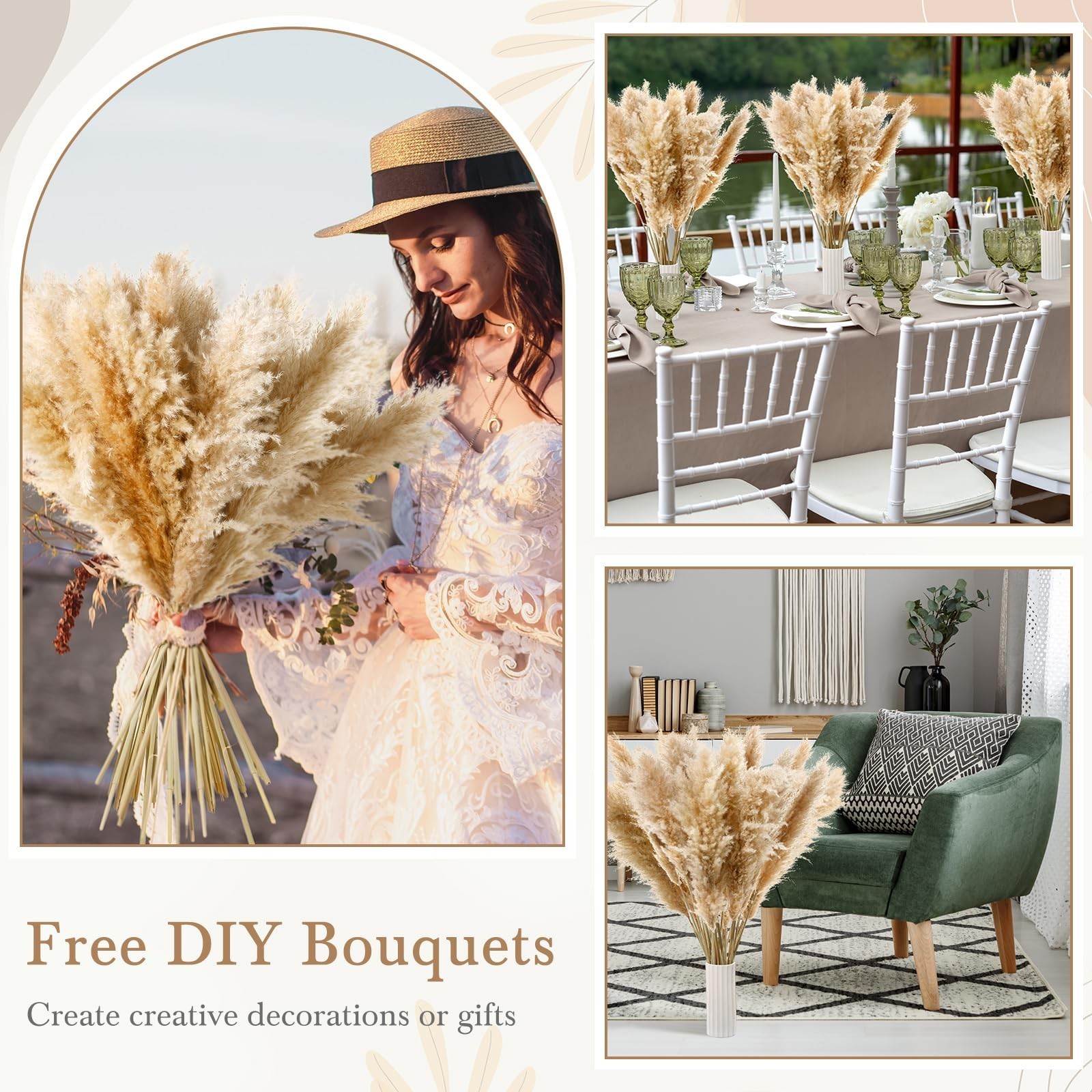 28 Pcs 30 Inch Fluffy Tall Pampas Grass Decor Bulk, Natural Dried Pampas Gras…