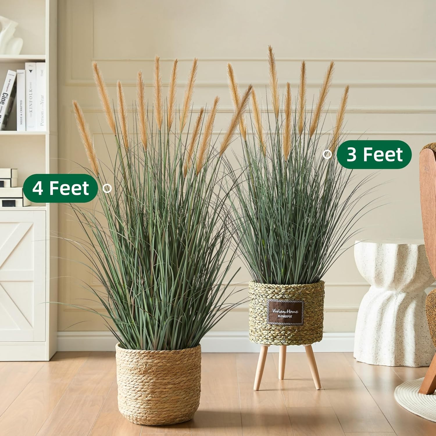 3Ft Faux Onion Grass Plant with Feathery Flowers – Indoor/Outdoor Decor