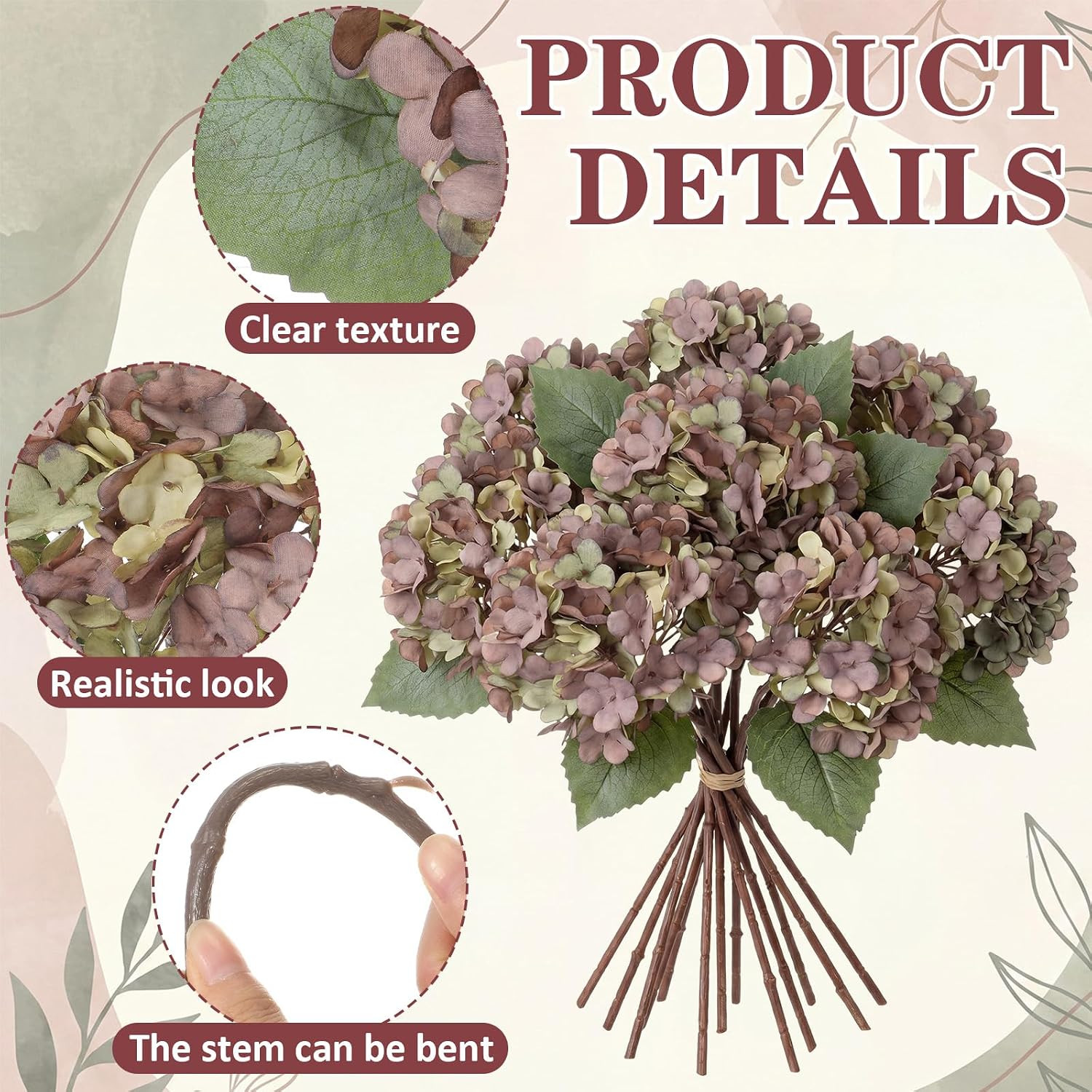 10 Pcs Purple Faux Silk Hydrangea Flowers for Home Wedding Decor
