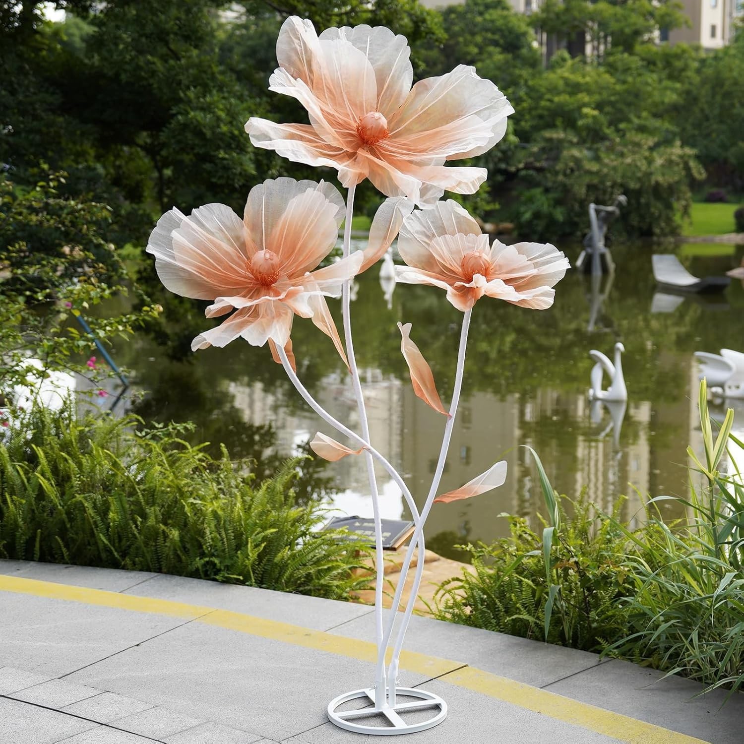 Giant Flowers Decoration W/ Stand,Floor Standing Oversized Large Organza Flowers