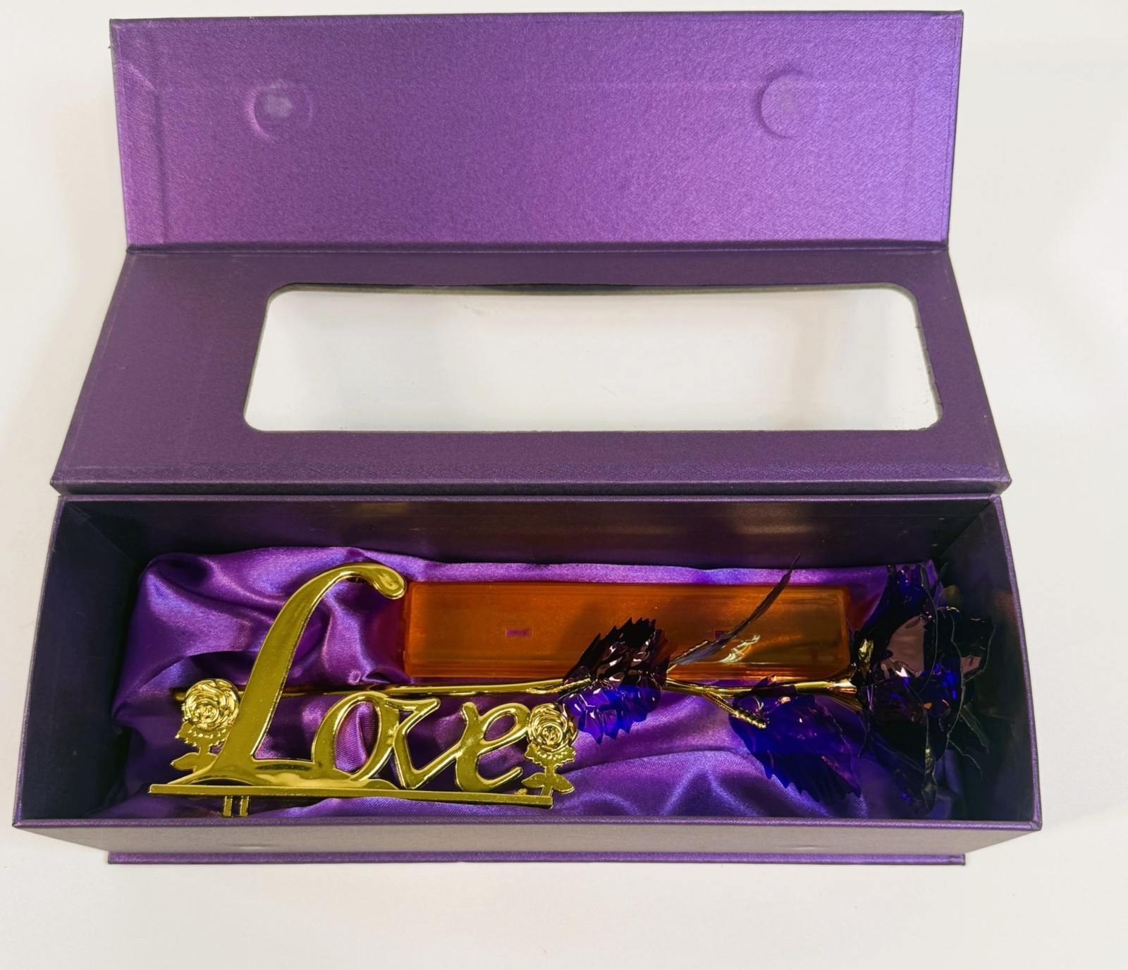 Purple Gold Dipped Rose Forever Flower Love Gift Display New In Box