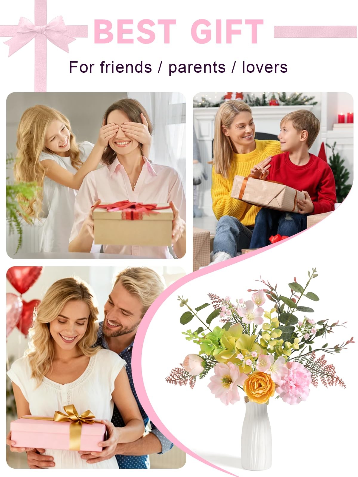 Small 11.8″ Artificial Flowers in Ceramic Vase – Yellow Pink Silk Flower Cent…