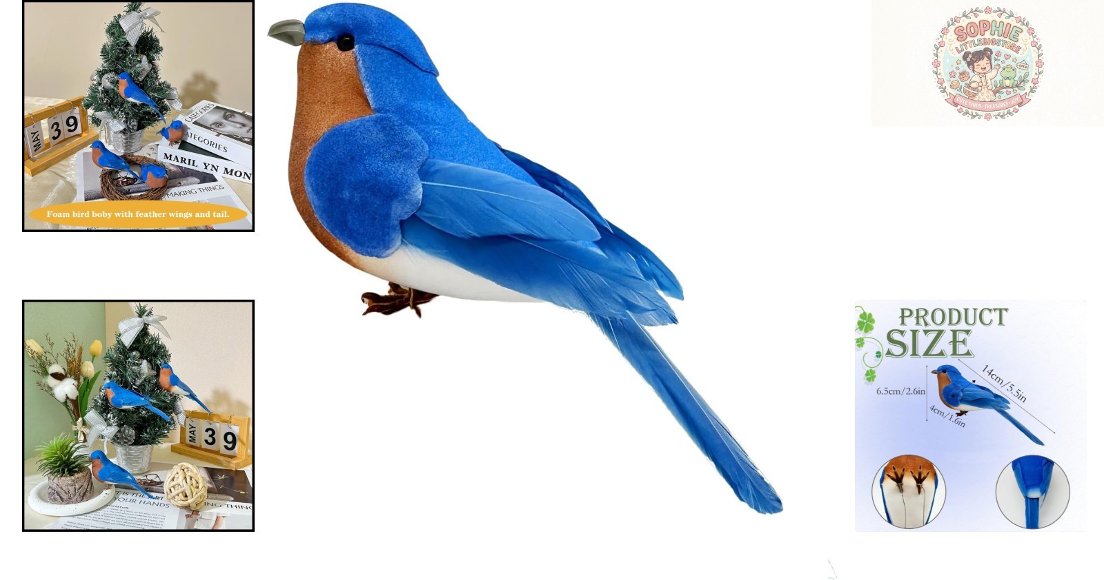 Elegant Blue Birds Realistic Artificial Figurines for Home Decor & Crafts