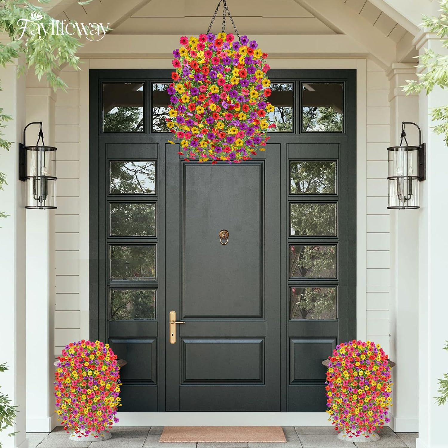 Artificial Hanging Flowers for Outdoors, 4PCS UV Resistant Artificial Outdoor Fl