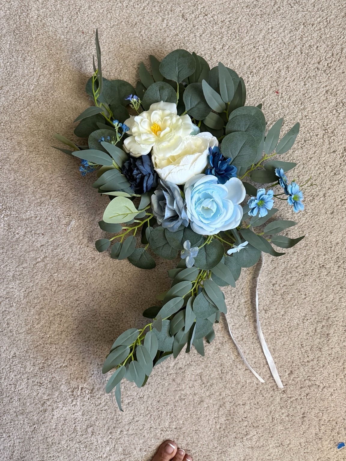 Elegant Artificial Flower Arrangement Set – Blue, Gray & White Wedding Decor