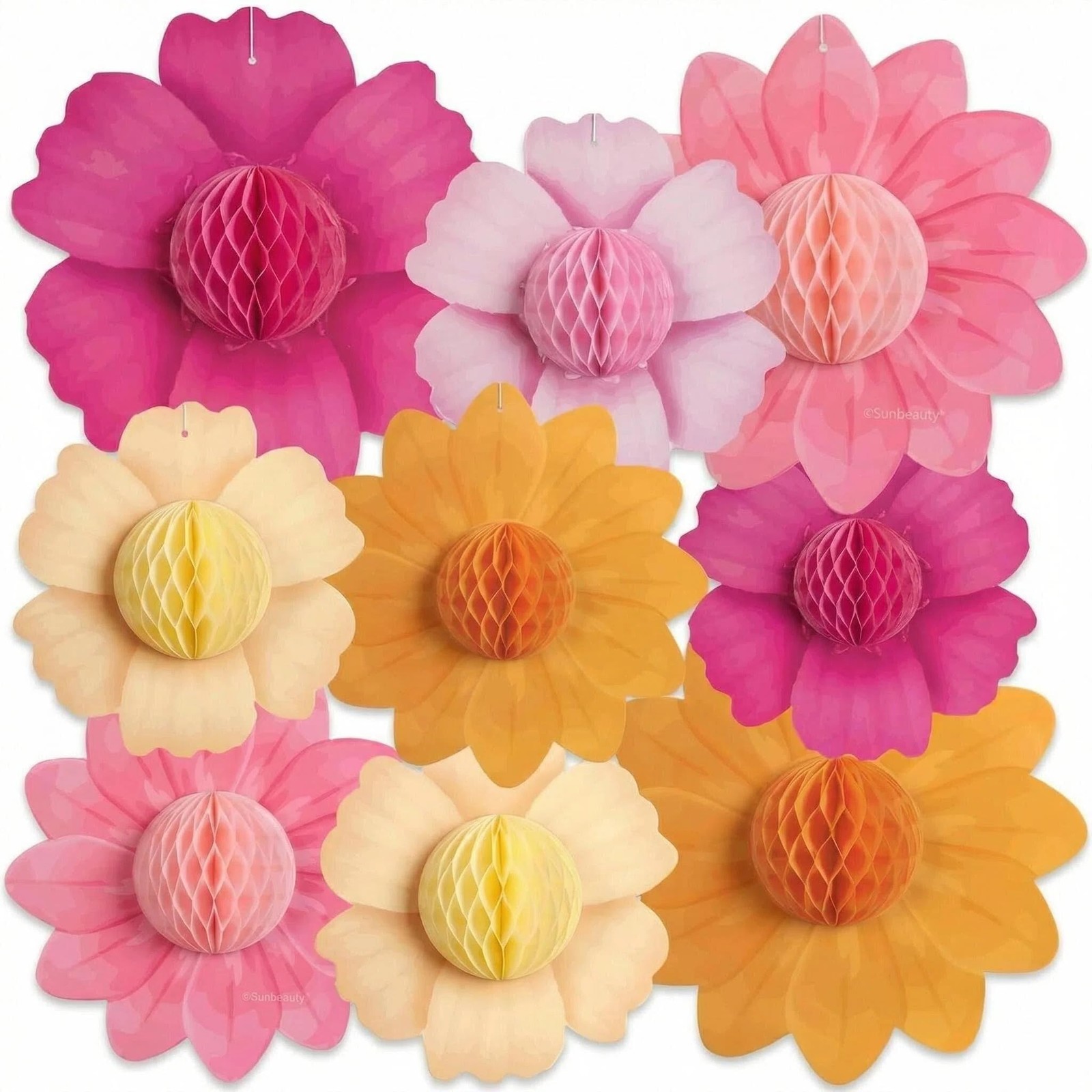 9 PCS Pastel Flower Party Decorations Honeycomb Fairy Flowers Spring Easter