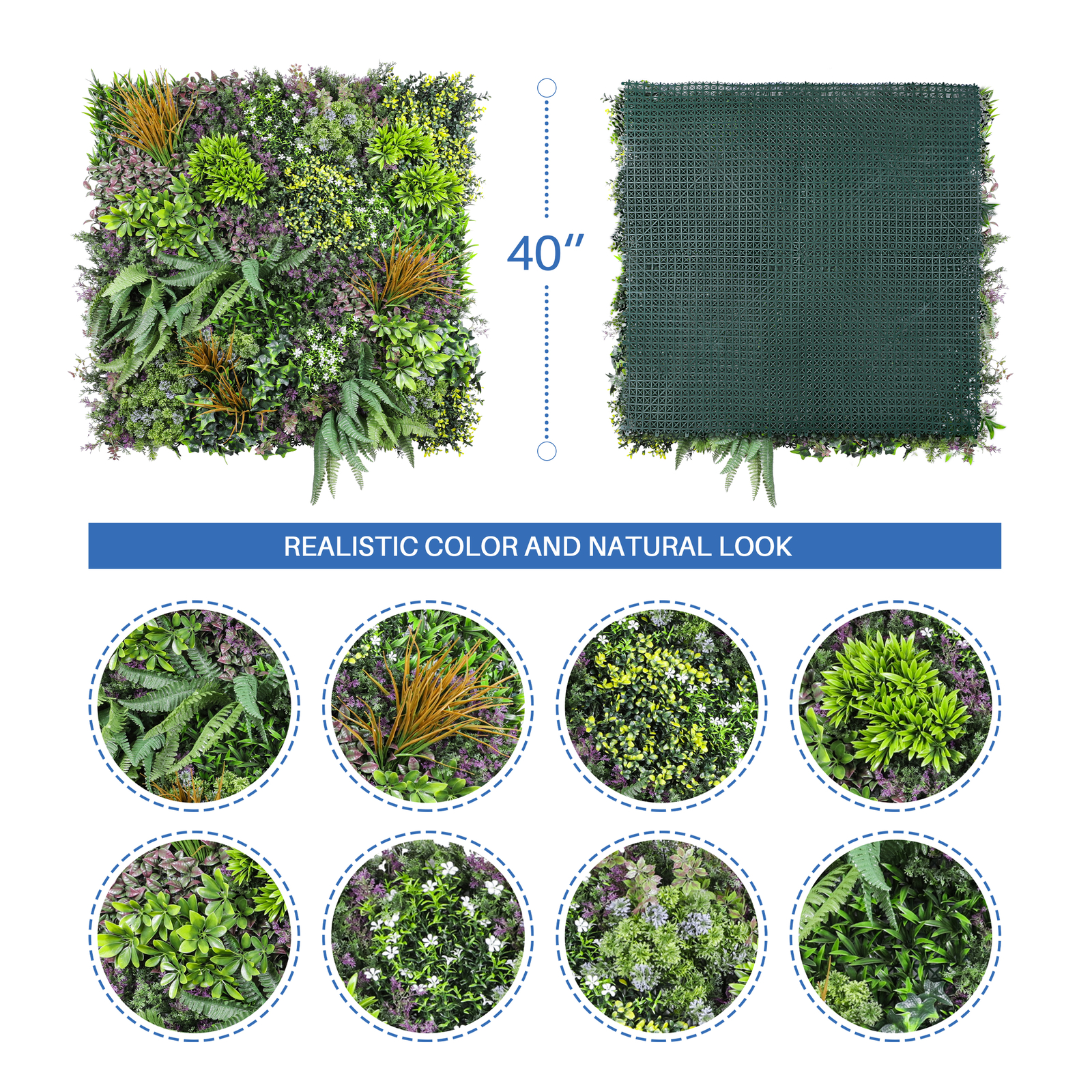 40 x 40″ Artificial Plants Mats 3D Mixed Greenery Fern Wall Hedge Decor Panel