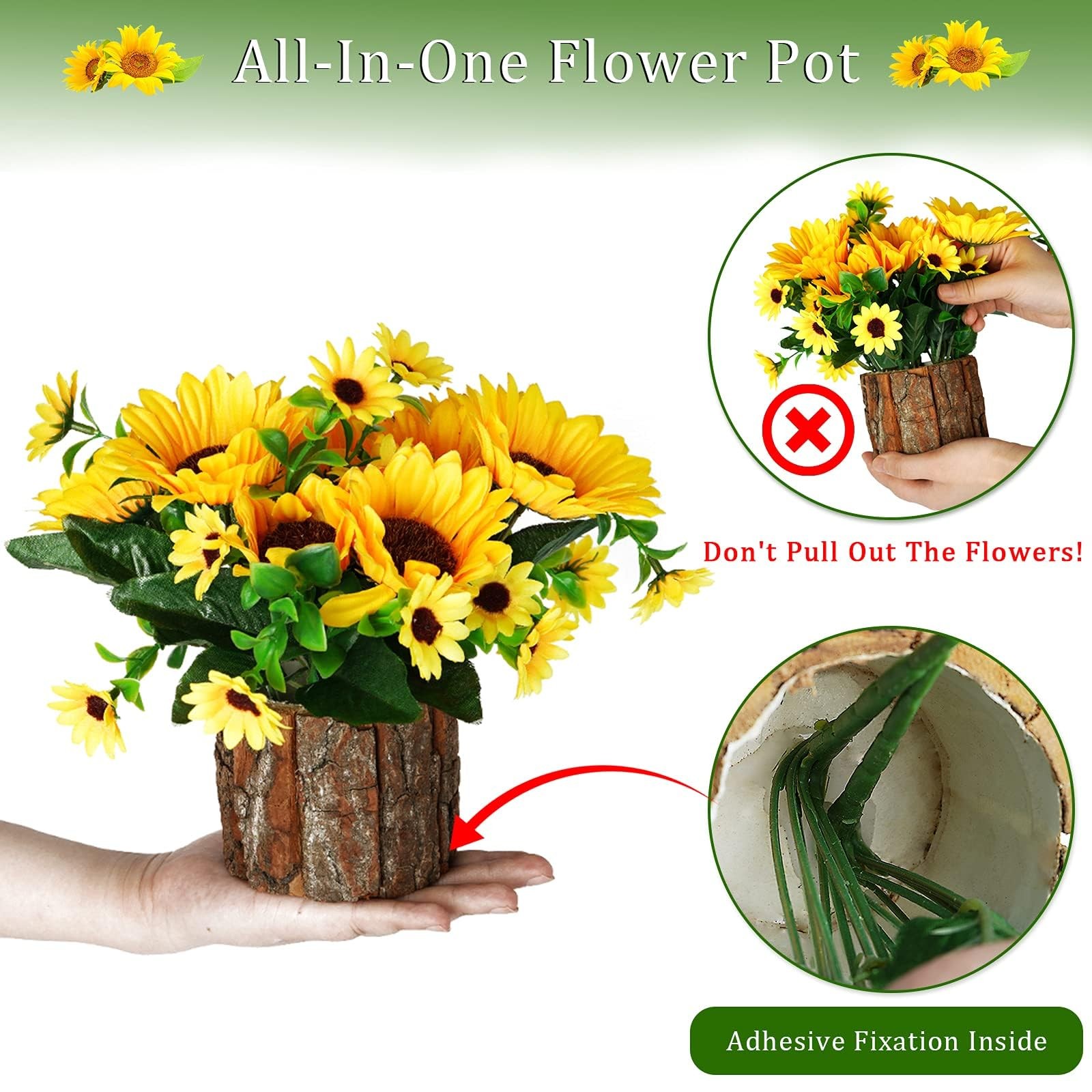 Artificial Flowers Fake Silk Sunflower Flower in Planters Flower Vase Small R…