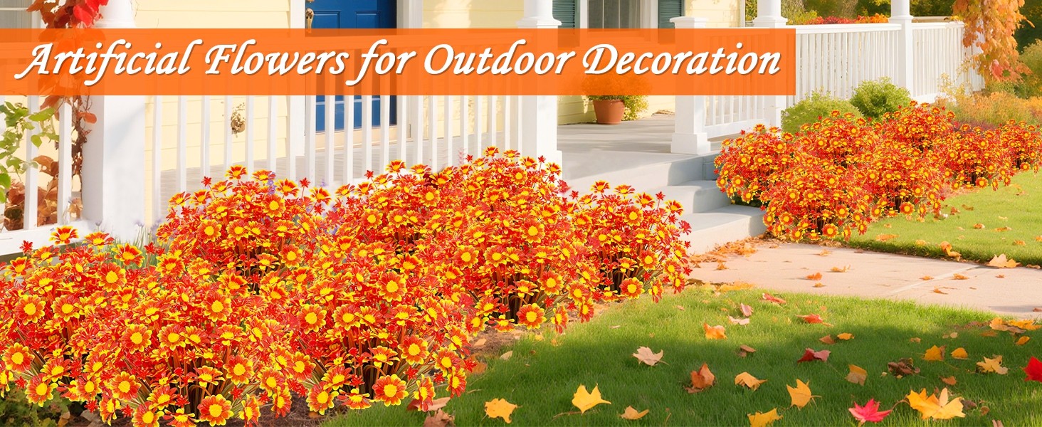 8 Bundles Artificial Mums for Outdoors Fall Flowers UV Resistant Fall Decor |