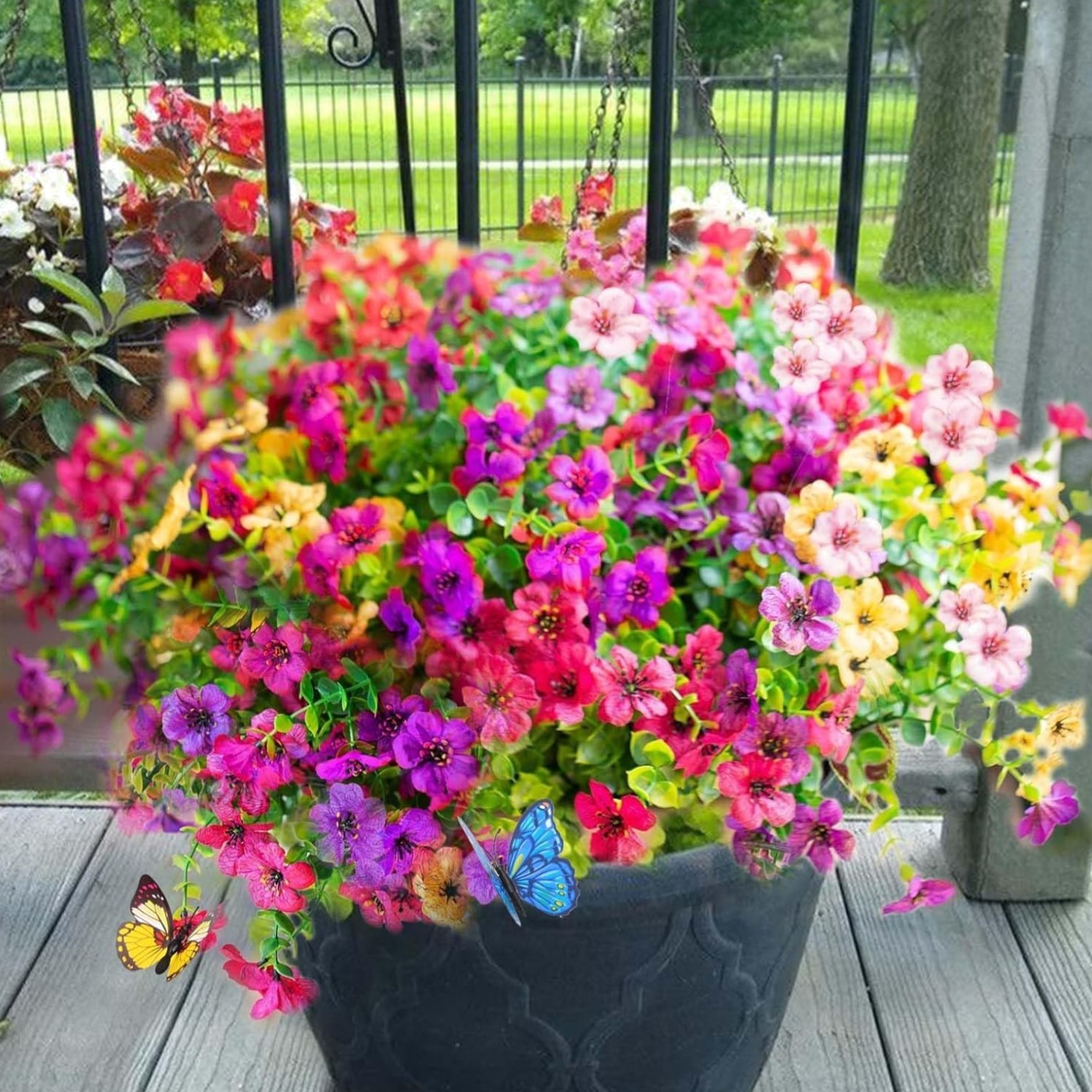 24 Bundles Artificial Flowers for Outdoors, UV Resistant Artificial Outdoor F…