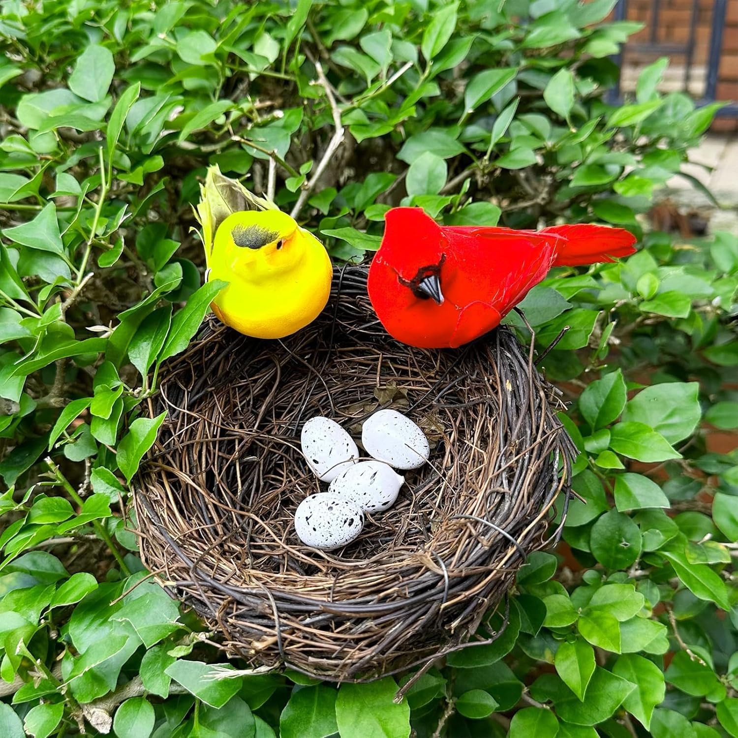 Artificial Rattan Bird Nests with Eggs – Set of 4 for Home and Garden Decor