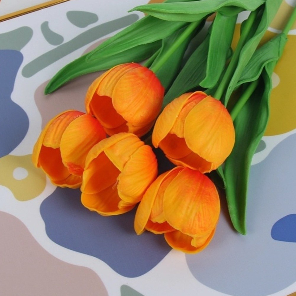 Artificial Tulip Silk Flowers Set with Flexible Stems for Home Wedding Decor