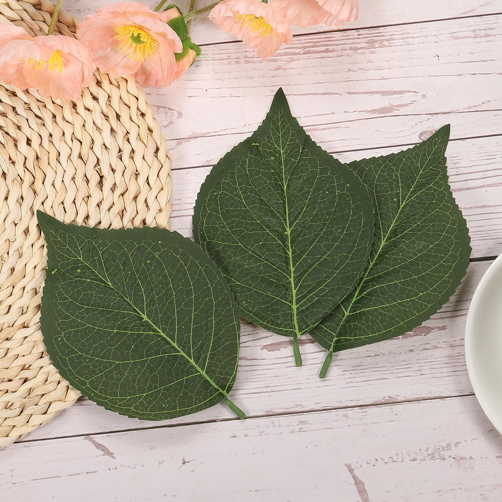 6.3×3.9 Artificial Green Leaves, 30 Pcs Bulk Greenery Leaves Fake Hydrangea L…