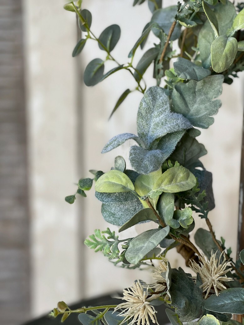 Floral Wreath 20 inch Sea Holly Artificial Greenery Coastal Wall Decor