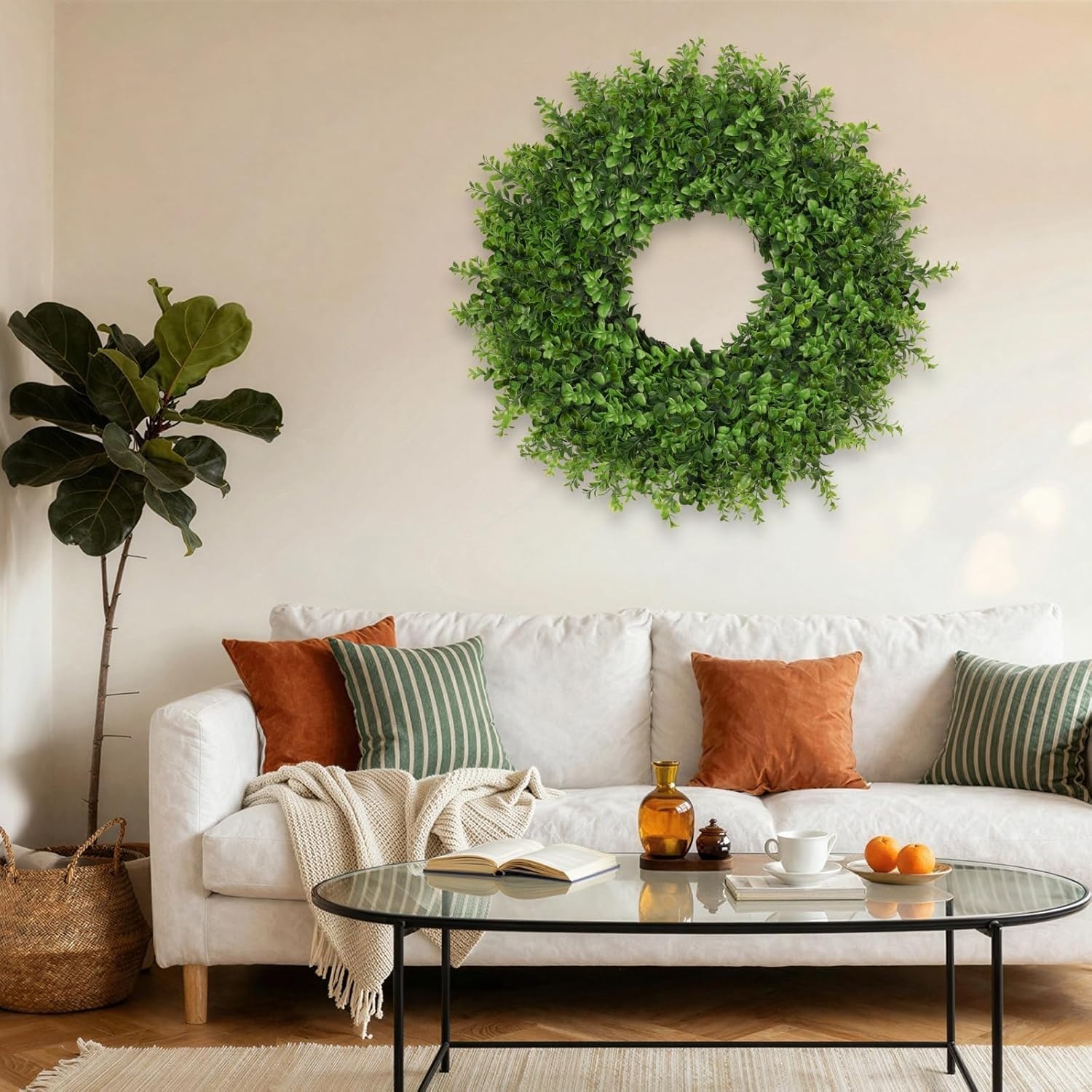 26 Inch Artificial Green Boxwoods Wreath for Indoor Outdoor Front Door Home D…