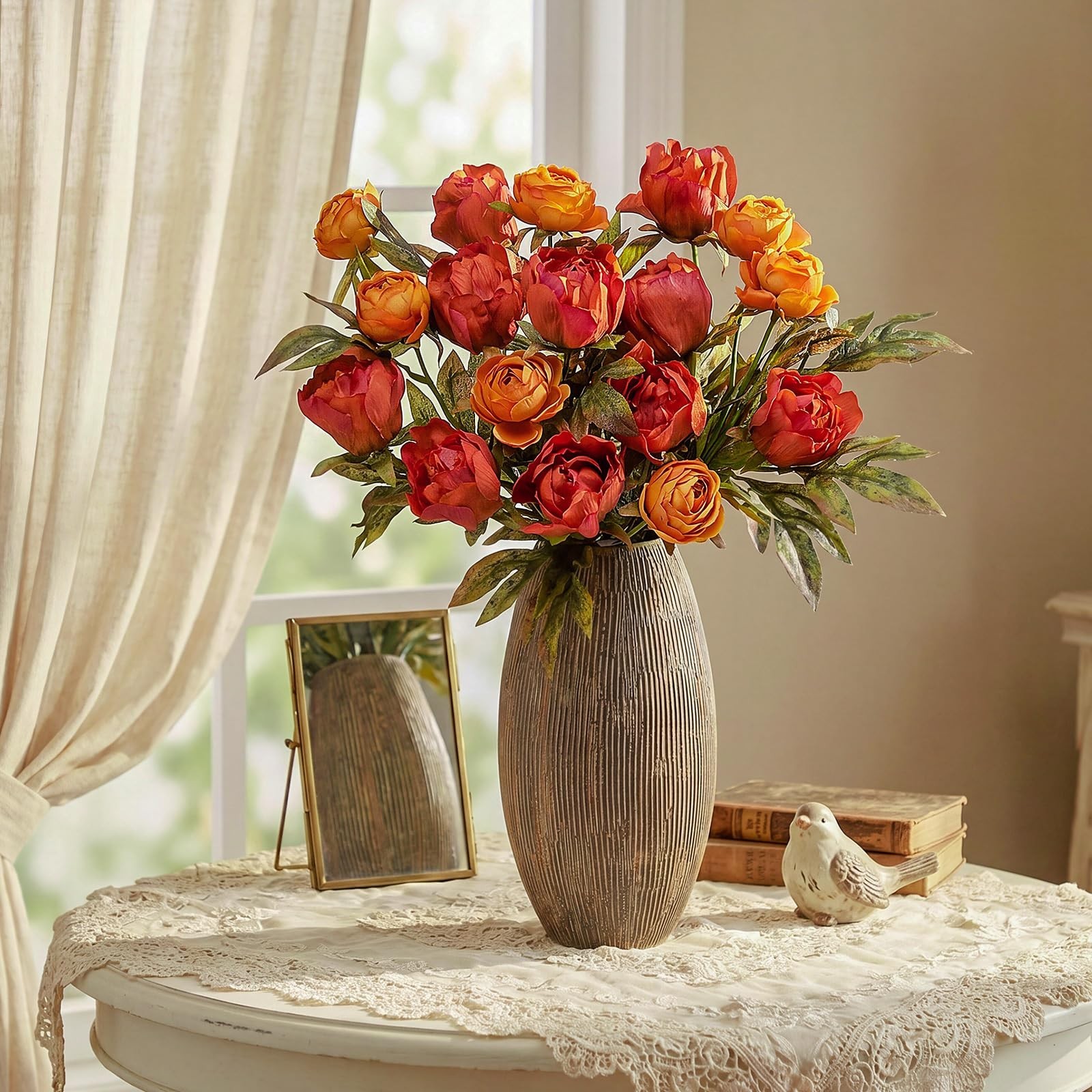 8 Pcs Vintage Faux Peony Stems – Realistic Silk Flowers for DIY Bouquets & Home
