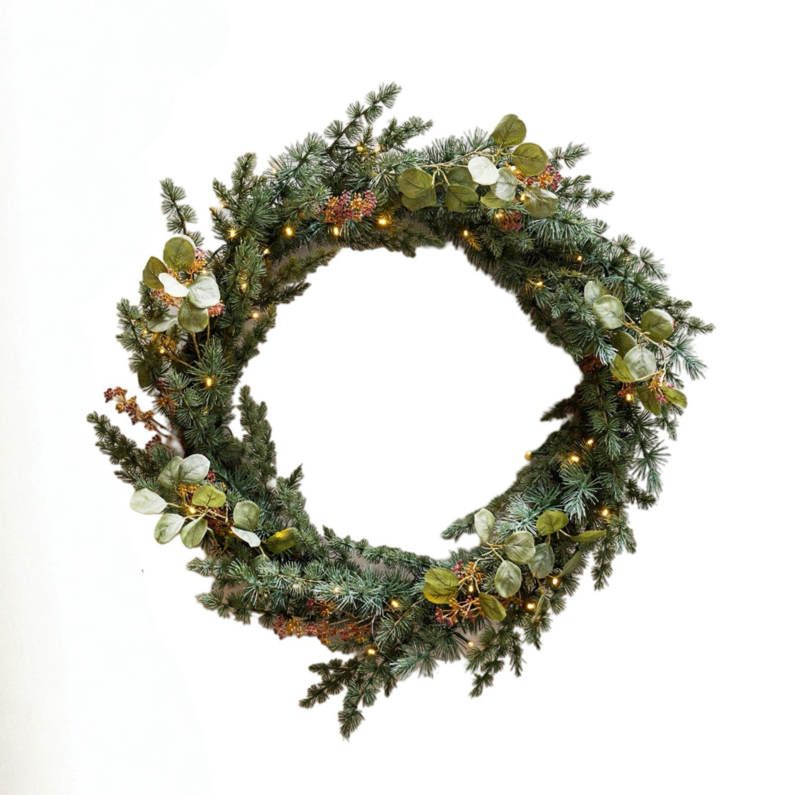 Pottery Barn Faux Silver Dollar Eucalyptus Wreath 33” Indoor Battery Operated