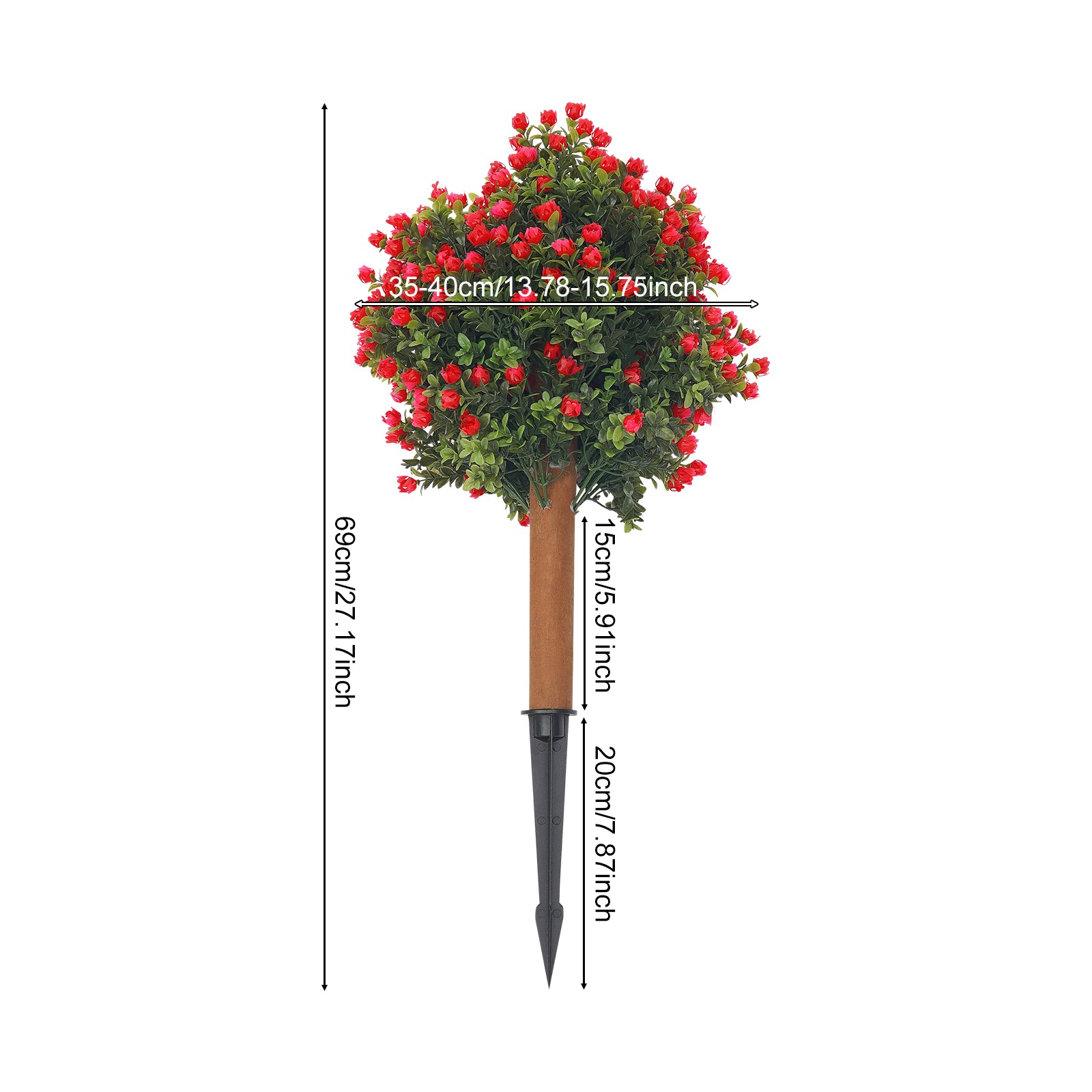2* Artificial Boxwood Topiary Ball Trees Set with Red Flowers for Indoor/Outdoor