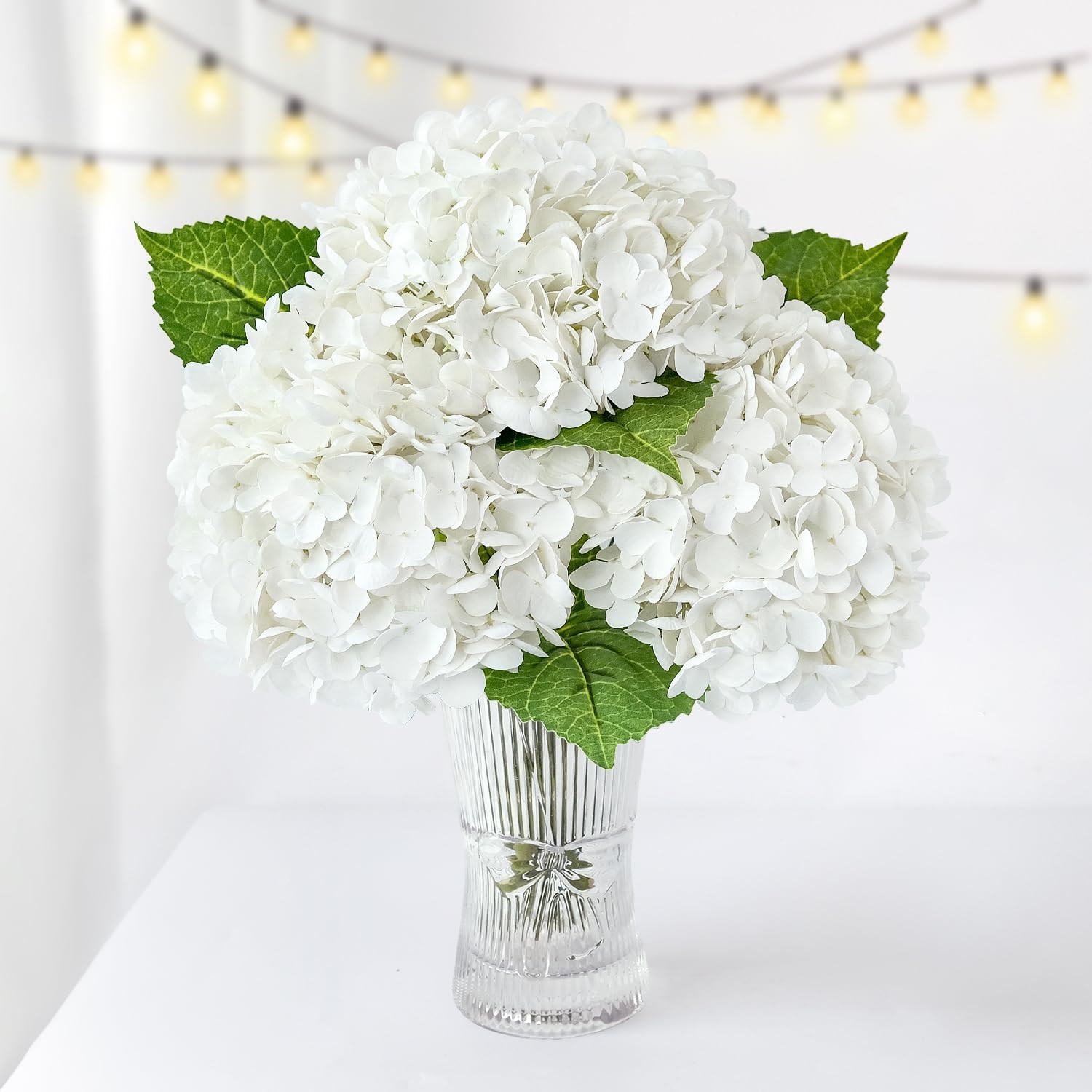 3 Pcs White Hydrangea Real Touch Artificial Flowers 21” Latex Large Hydrangea W